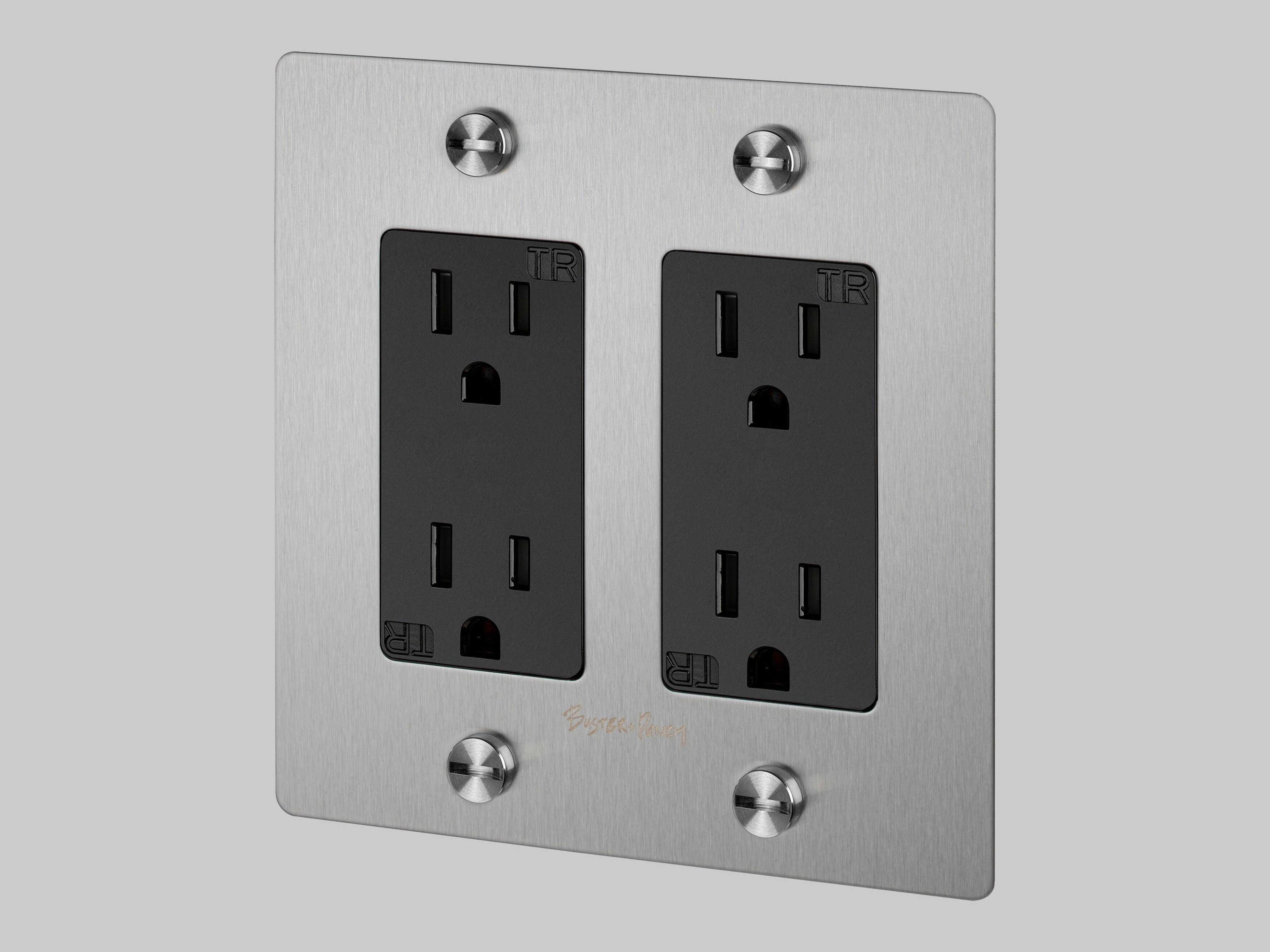 Buster + Punch 2G Steel Cross Duplex Outlet