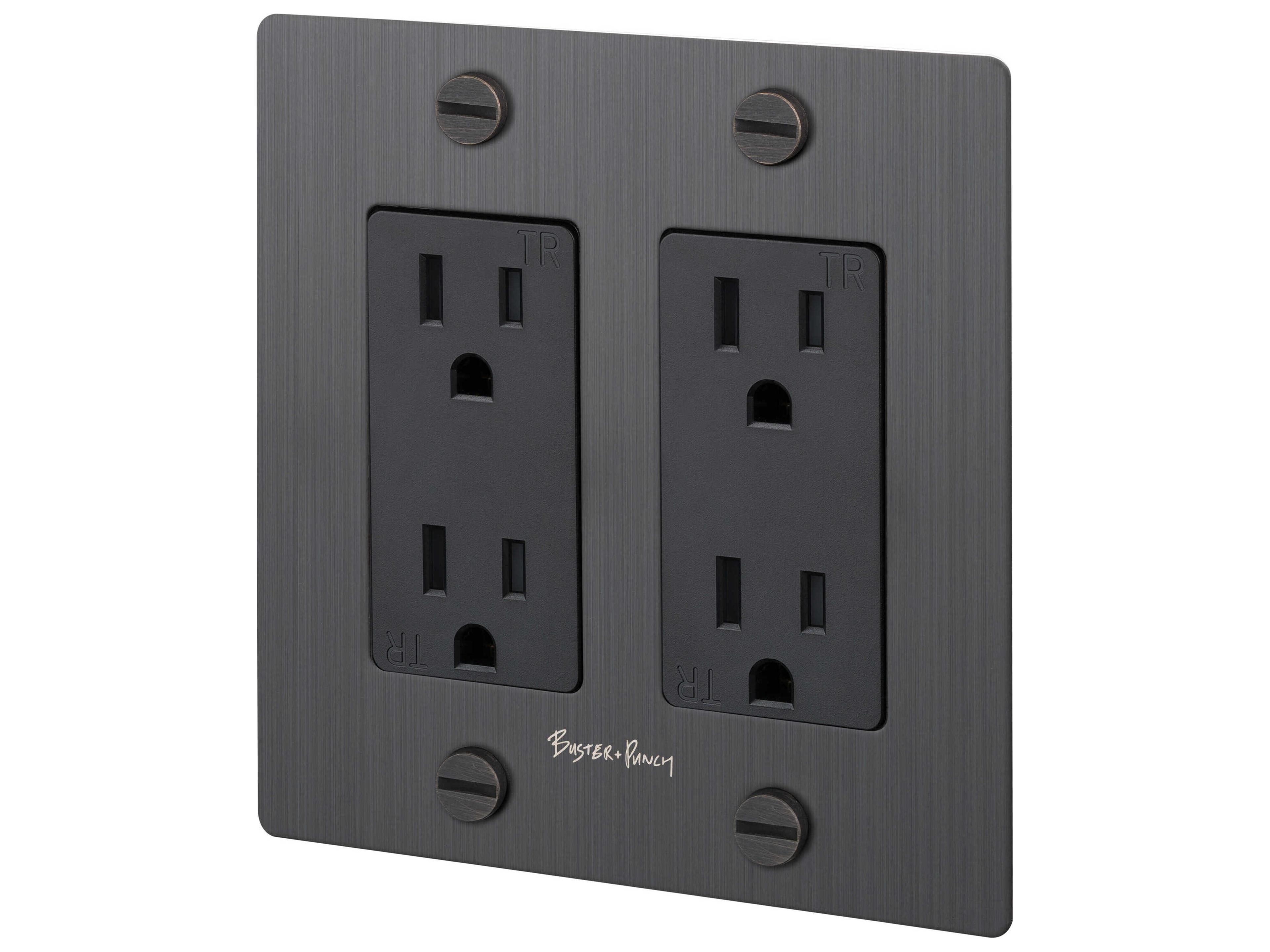 Buster + Punch 2G Smoked Bronze Cross Duplex Outlet