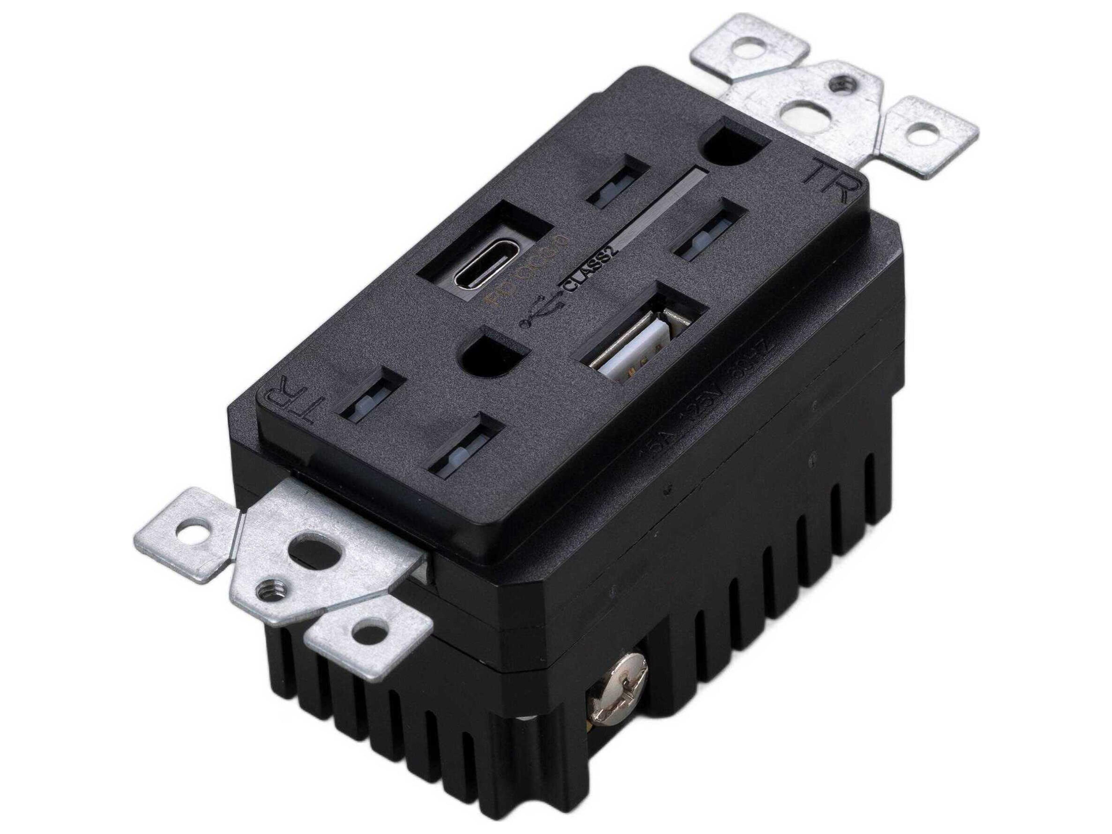 Black Duplex and USB-A+C Outlet Module
