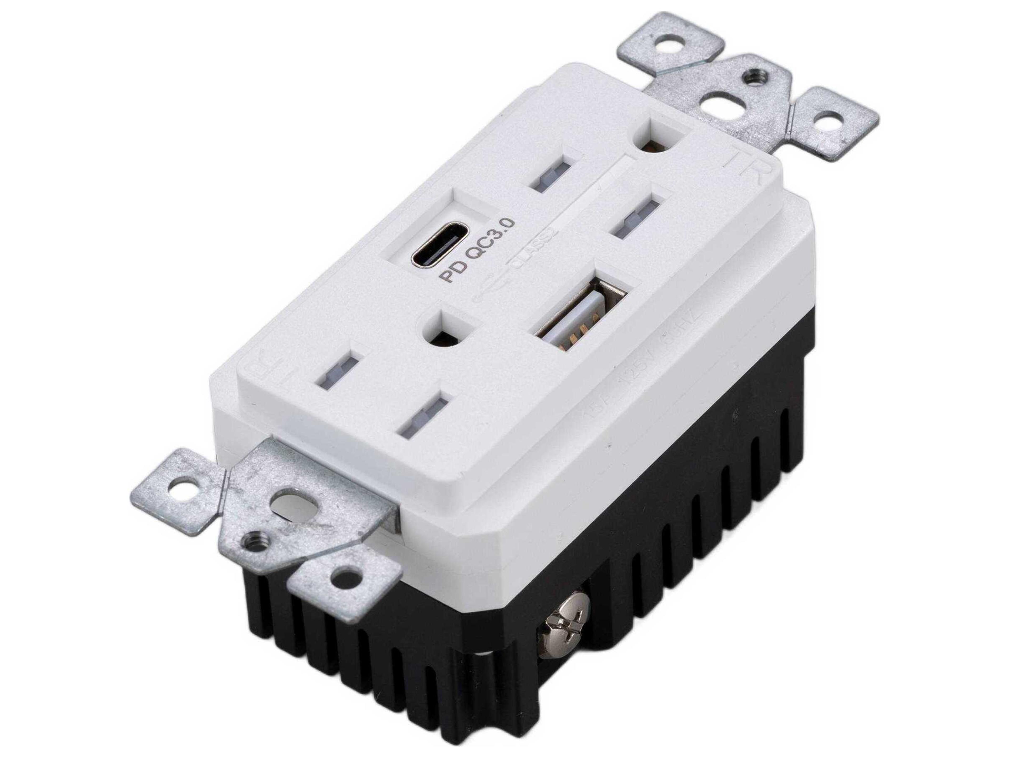 White Duplex and USB-A+C Outlet Module