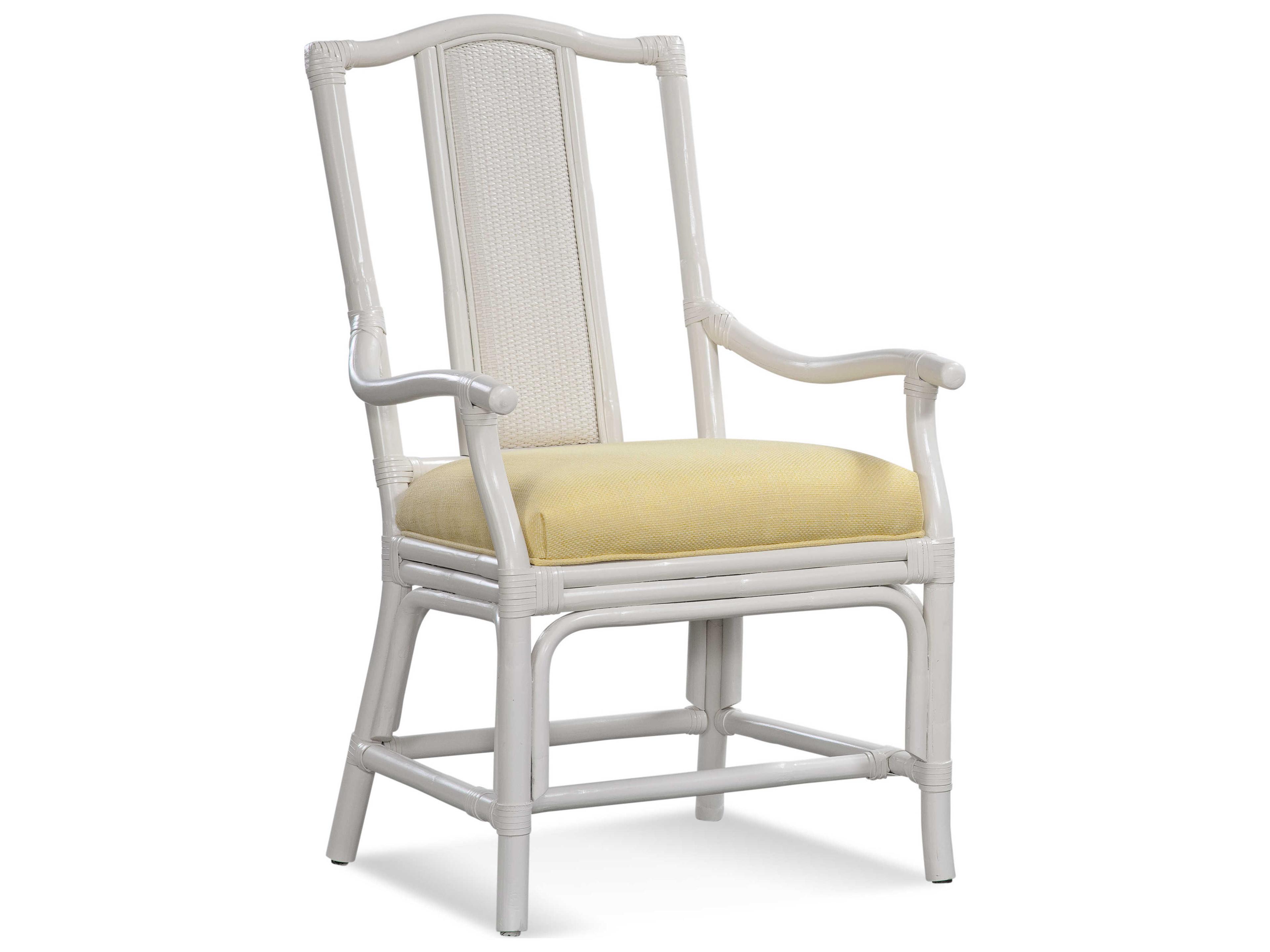 Braxton Culler Drury Lane Rattan White Upholstered Arm Dining Chair