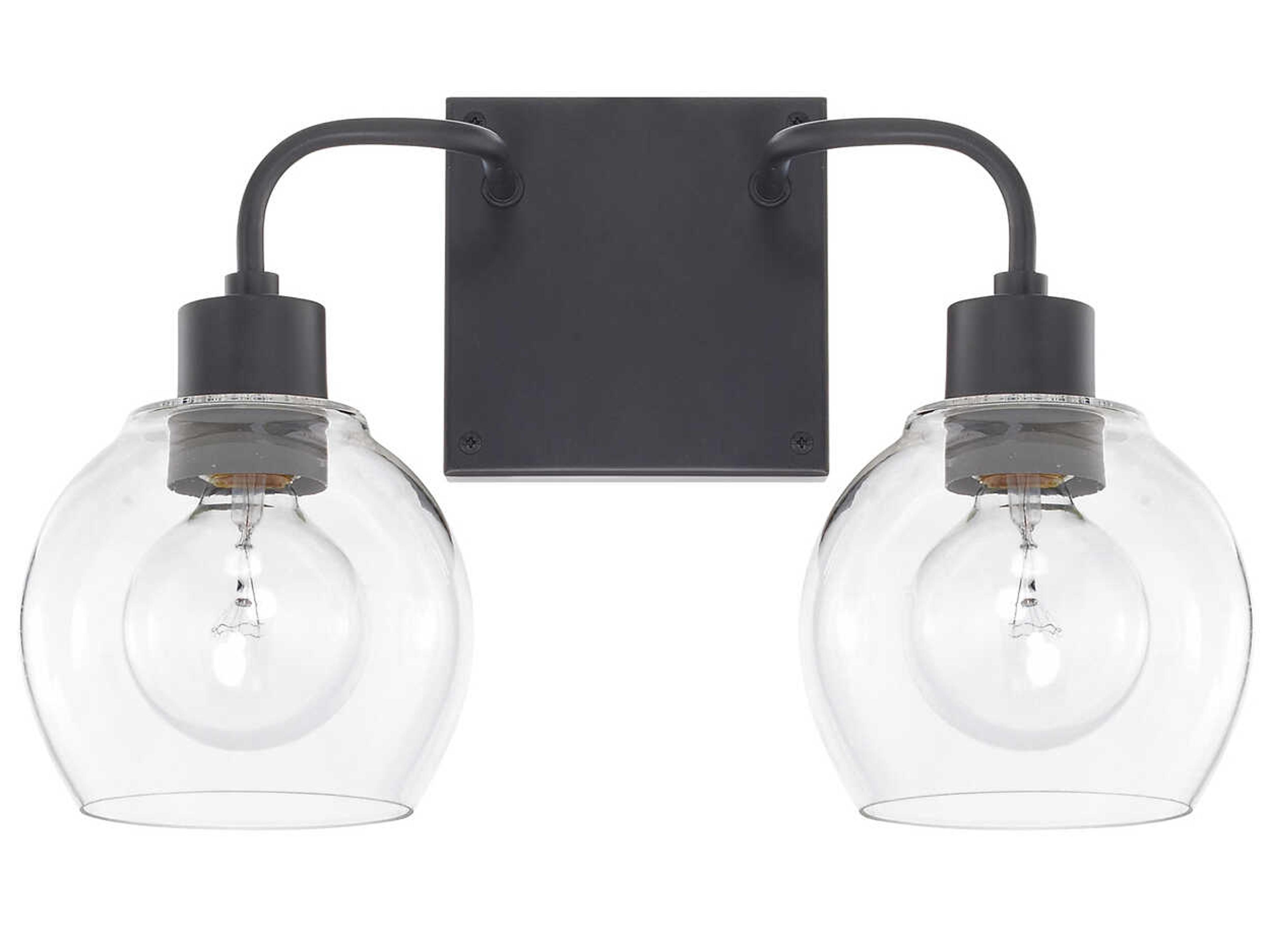 Capital Lighting Tanner 2-Light Matte Black Glass Vanity Light