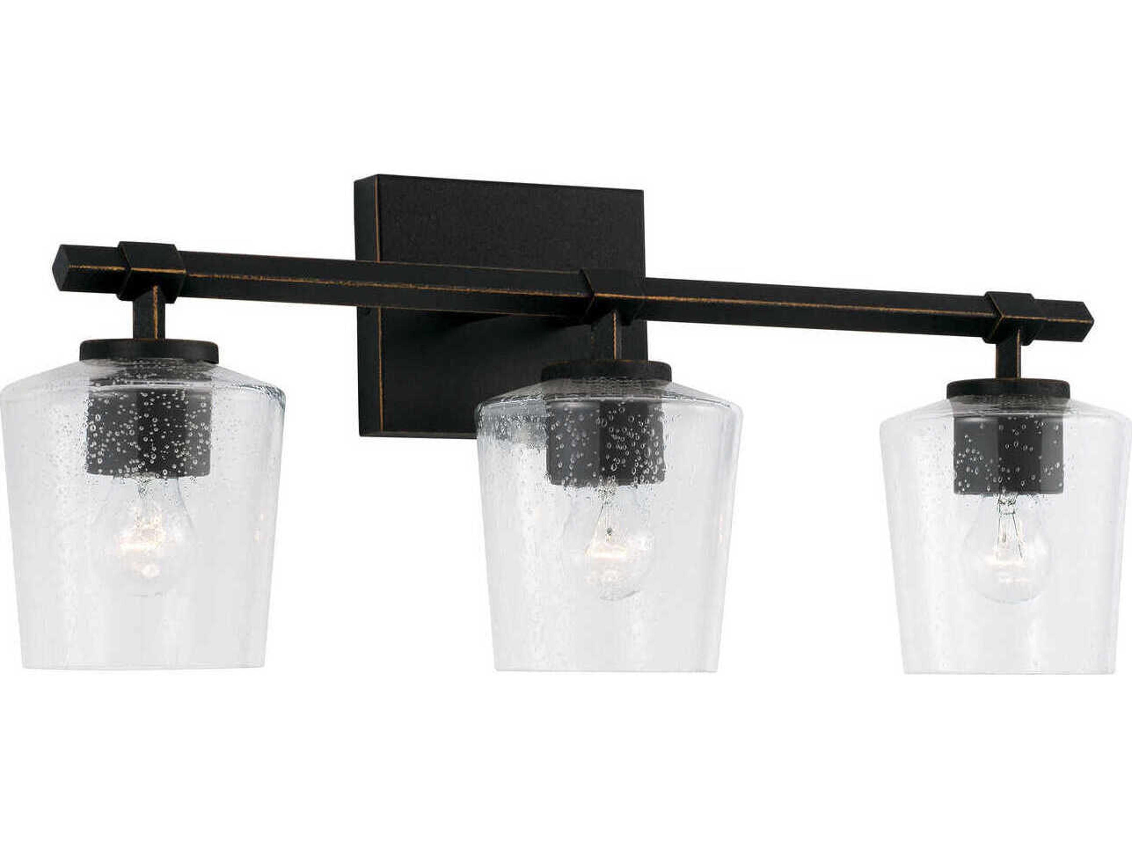 Capital Lighting Ogden 3-Light Brushed Black Iron Glass Vanity Light