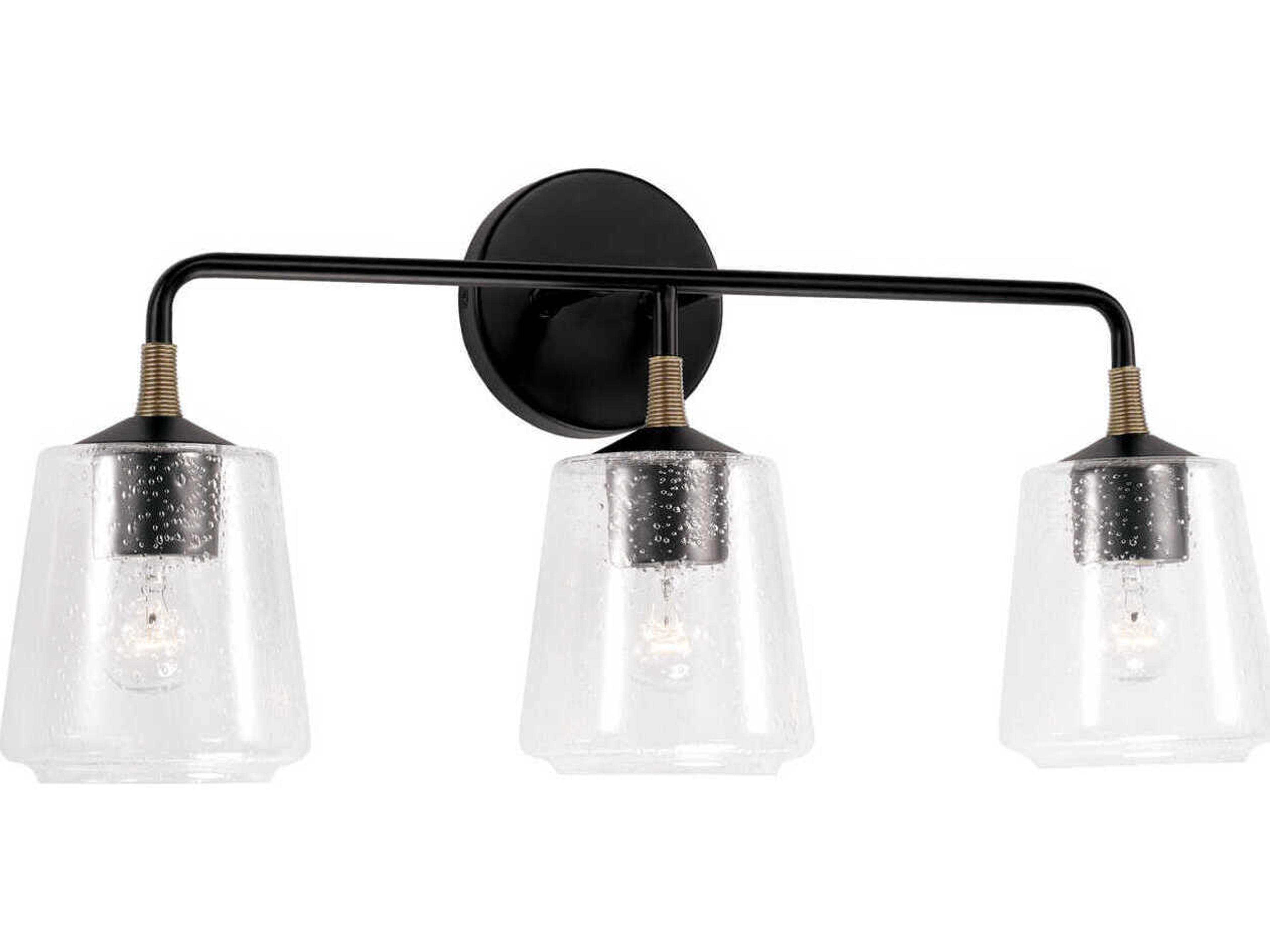 Capital Lighting Amara 3-Light Matte Black With Brass Glass Vanity Light
