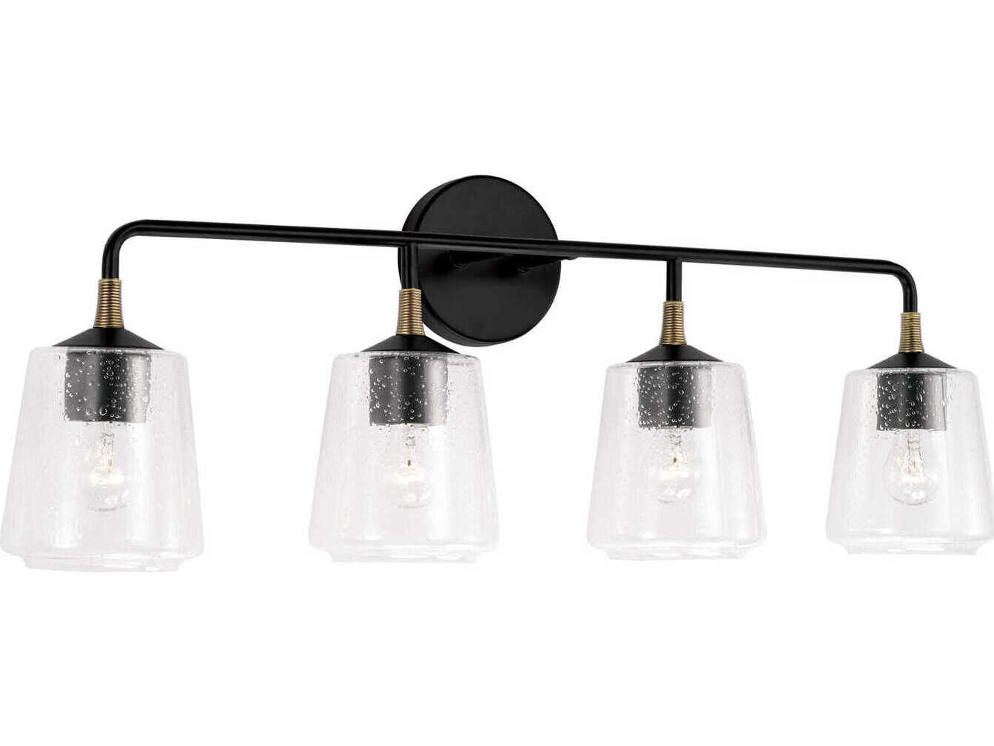 Capital Lighting Amara 4-Light Matte Black With Brass Glass Vanity Light