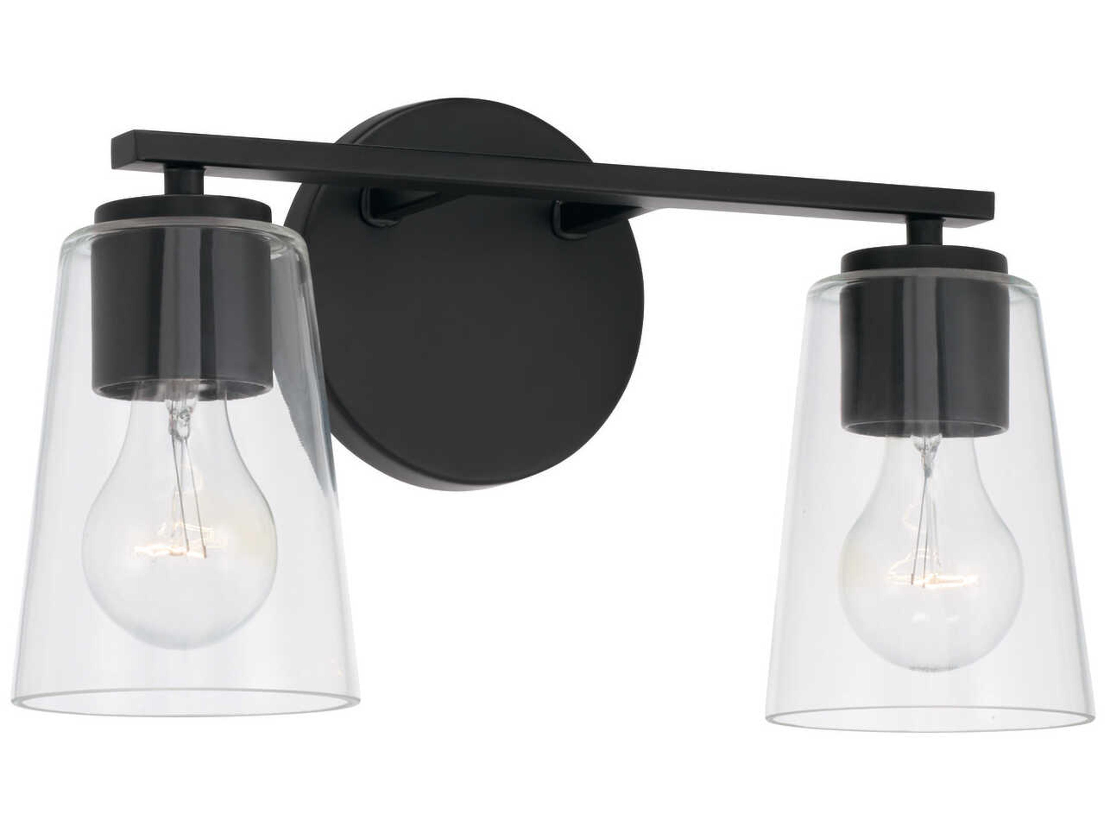 Capital Lighting Portman 2-Light Matte Black Glass Vanity Light