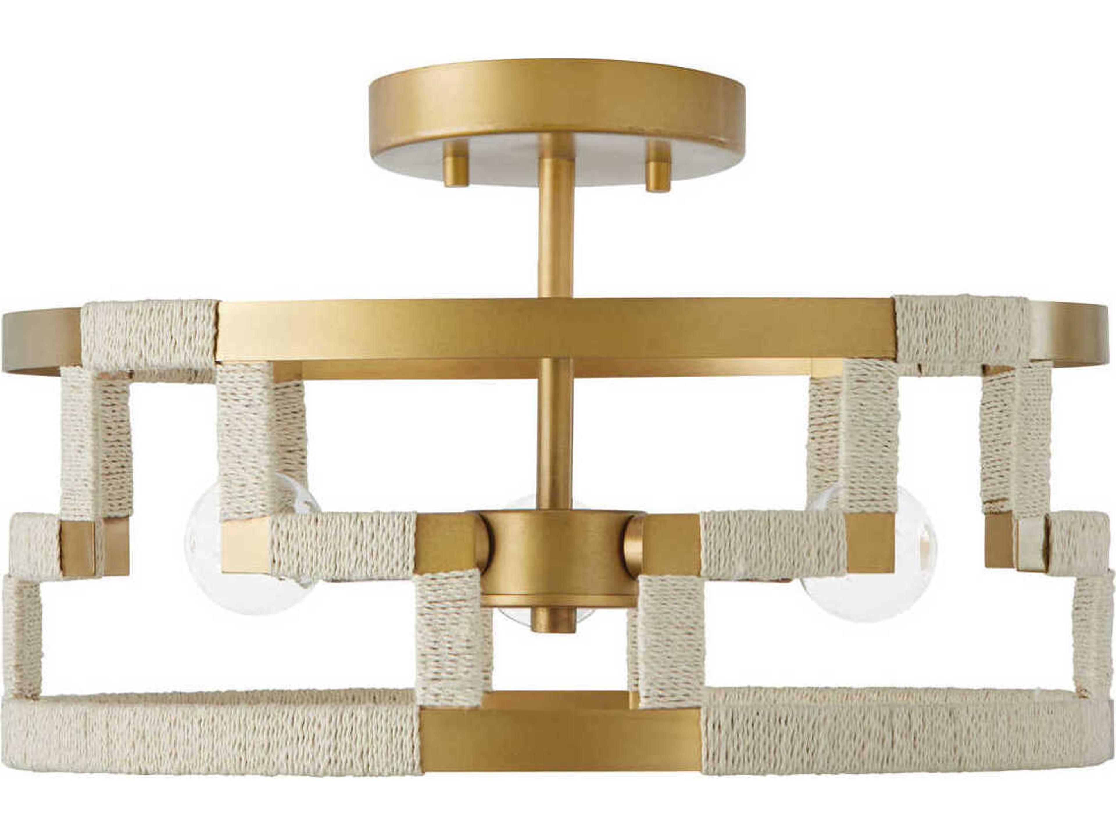 Capital Lighting Hala 3-Light Bleached Natural Jute Patinaed Brass Semi Flush Mount