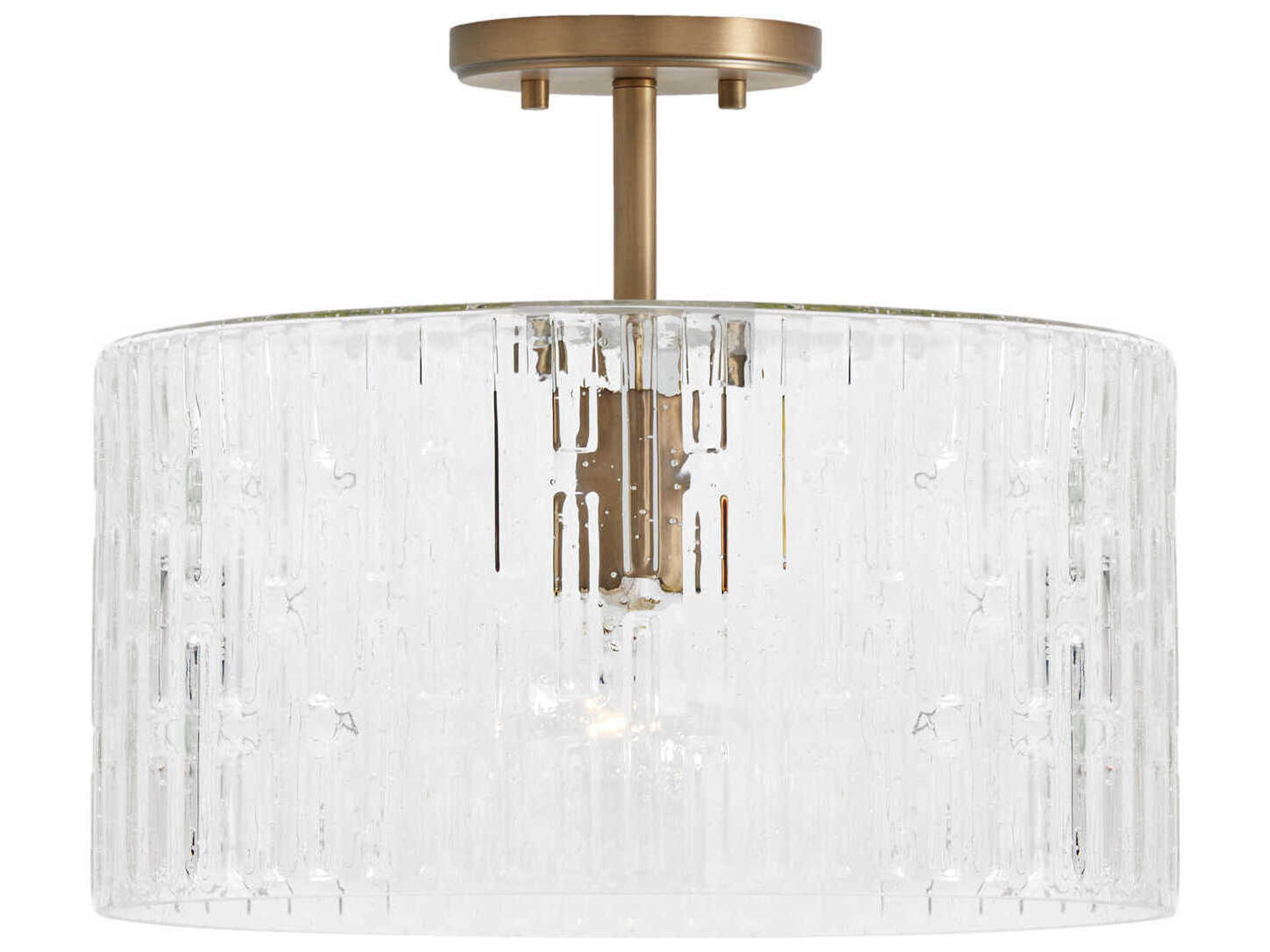 Capital Lighting Emerson 1-Light Aged Brass Glass Drum Semi Flush Mount
