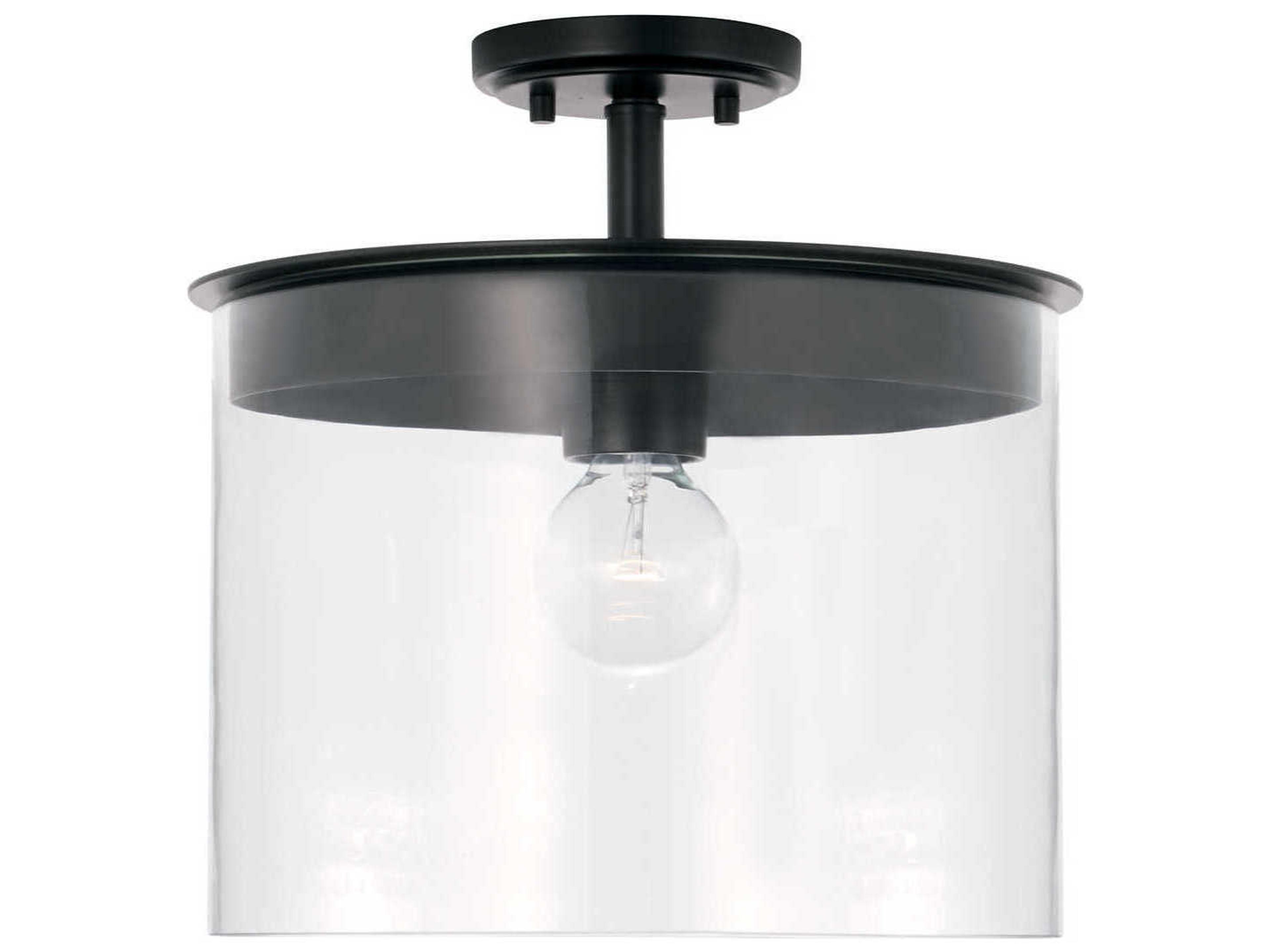 Capital Lighting Mason 1-Light Matte Black Glass Drum Pendant