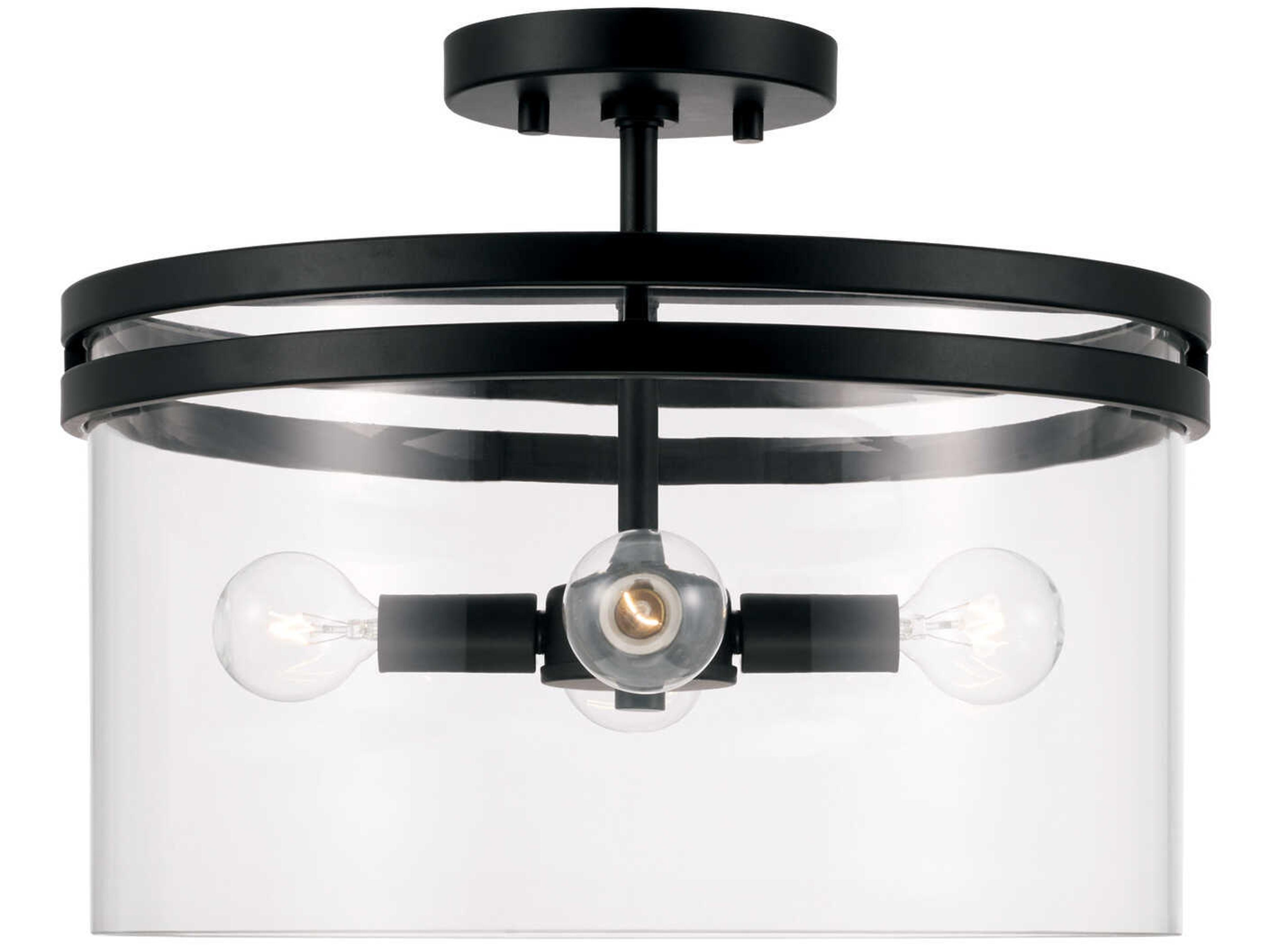Capital Lighting Fuller 4-Light Matte Black Glass Drum Semi Flush Mount