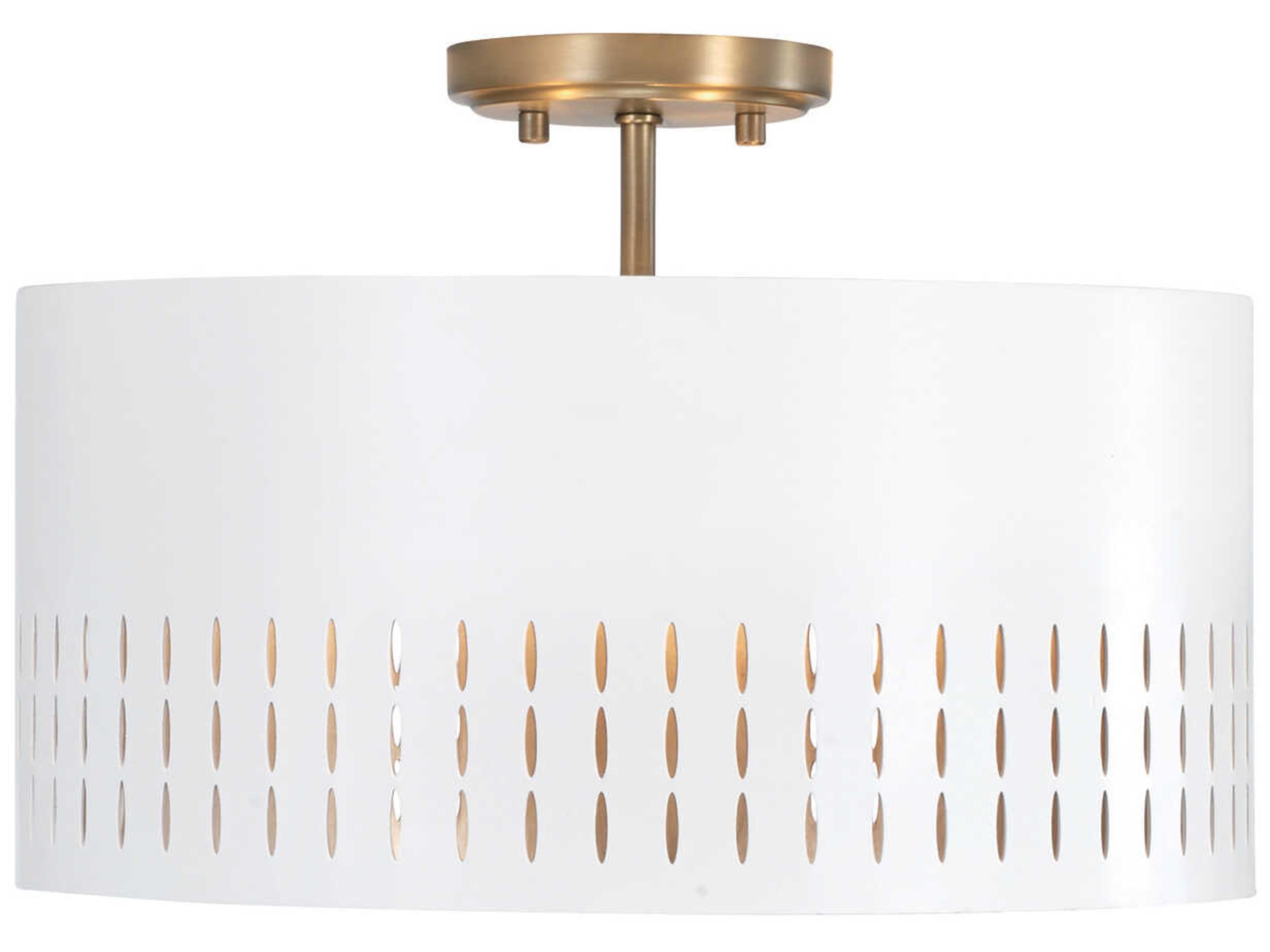 Capital Lighting Dash 3-Light Aged Brass White Drum Semi Flush Mount
