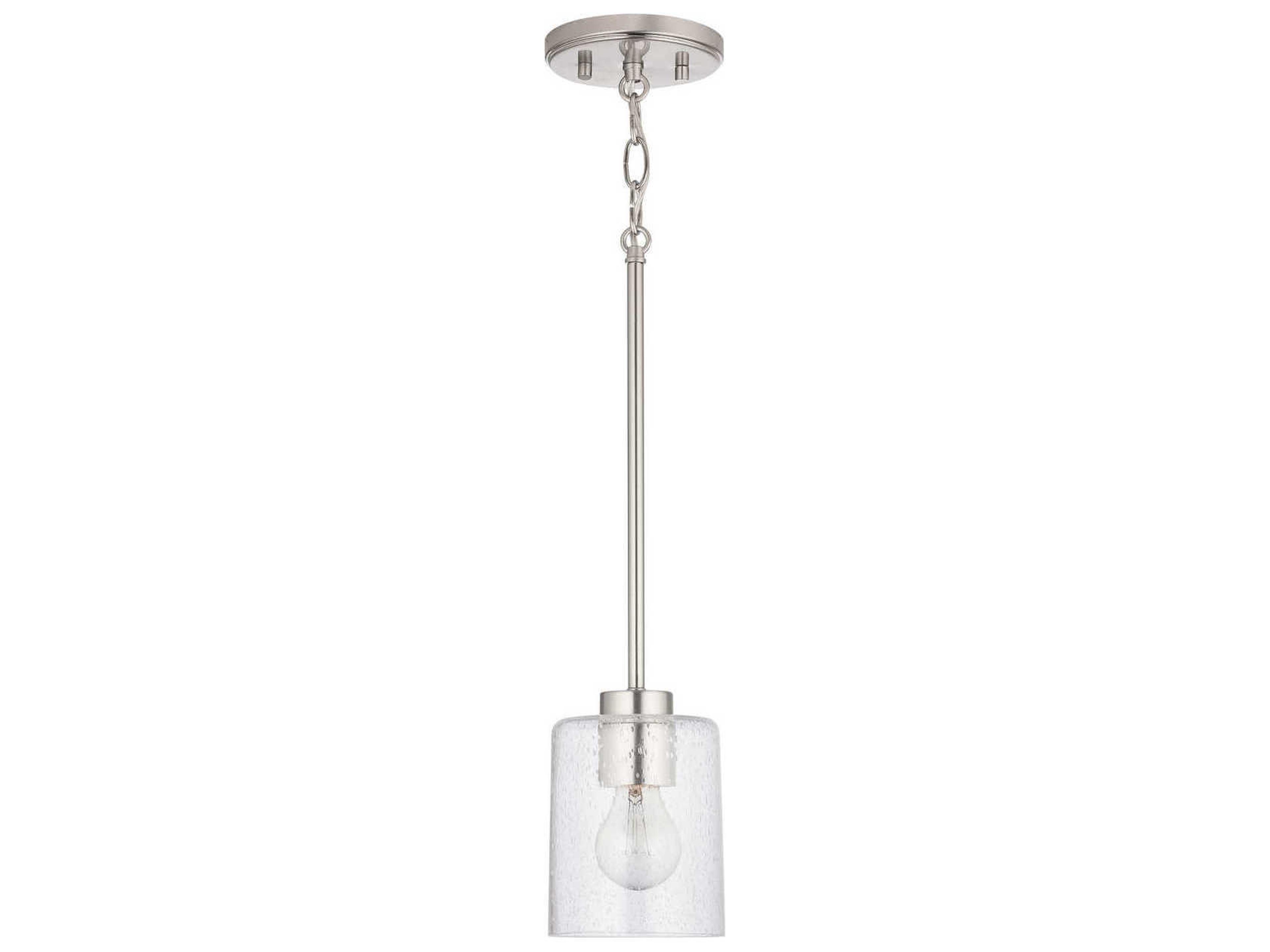 Capital Lighting Greyson 1-Light Brushed Nickel Glass Cylinder Mini Pendant
