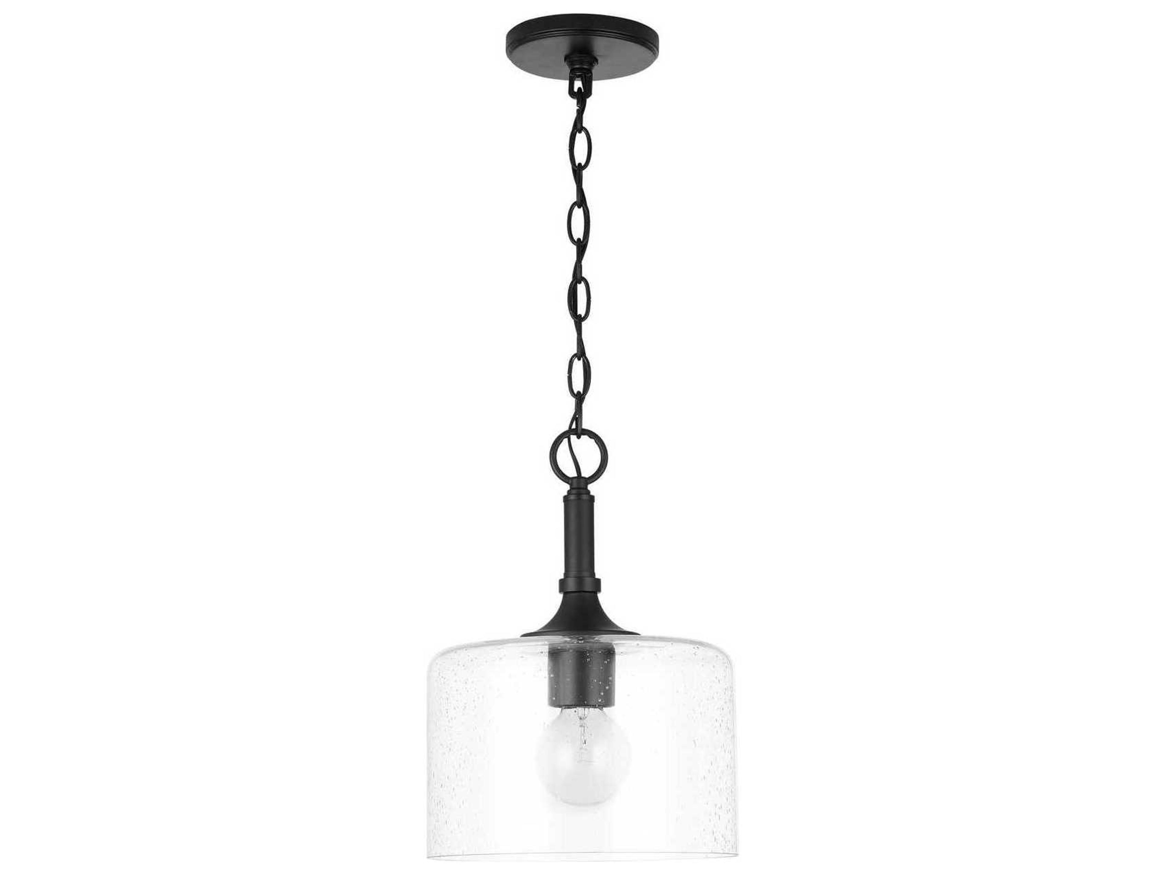 Capital Lighting Carter 1-Light Matte Black Glass Drum Mini Pendant