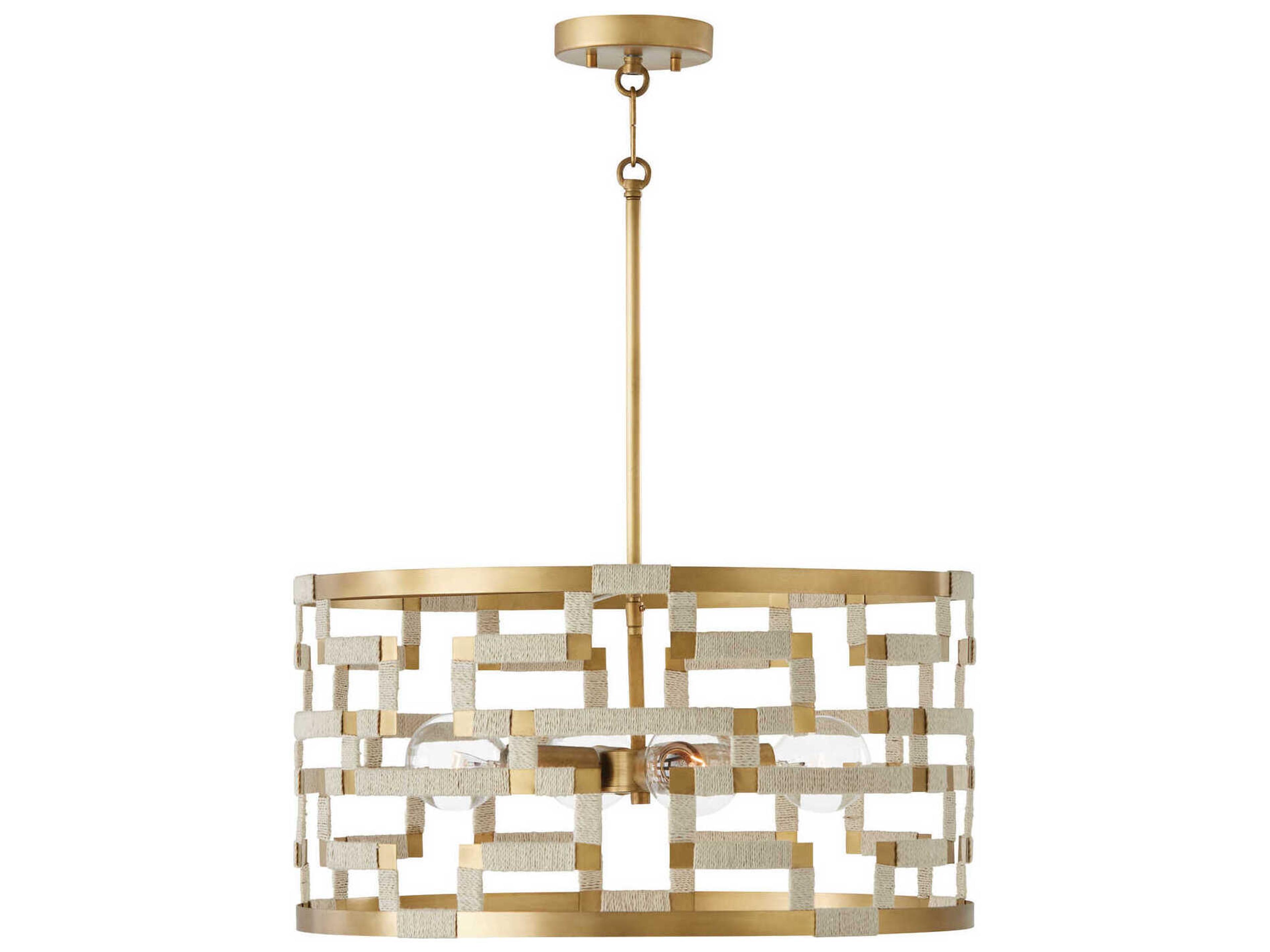 Capital Lighting Hala 4-Light Bleached Natural Jute Patinaed Brass Drum Pendant
