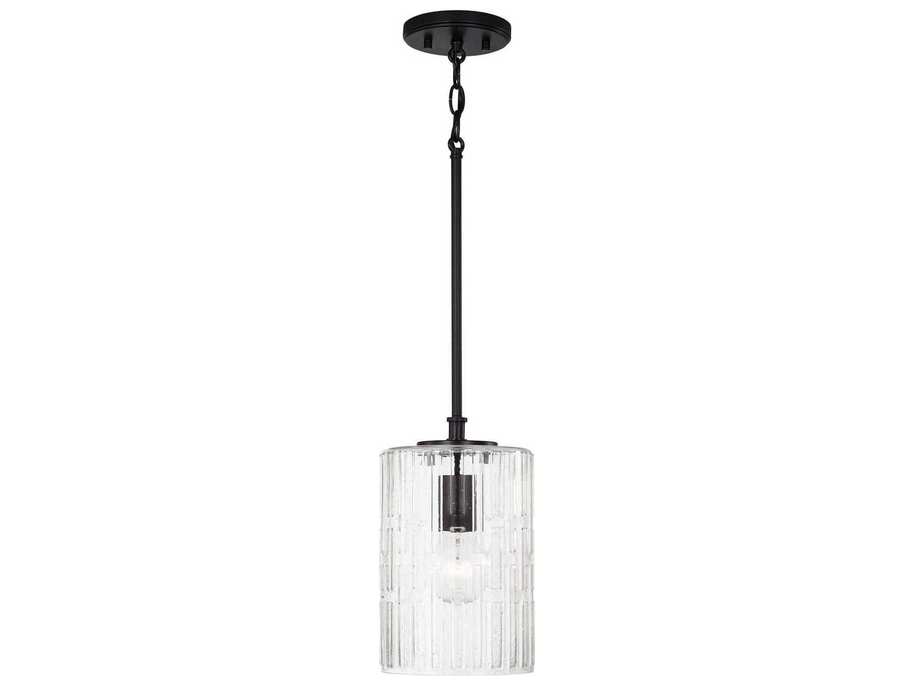 Capital Lighting Emerson 1-Light Matte Black Glass Cylinder Mini Pendant