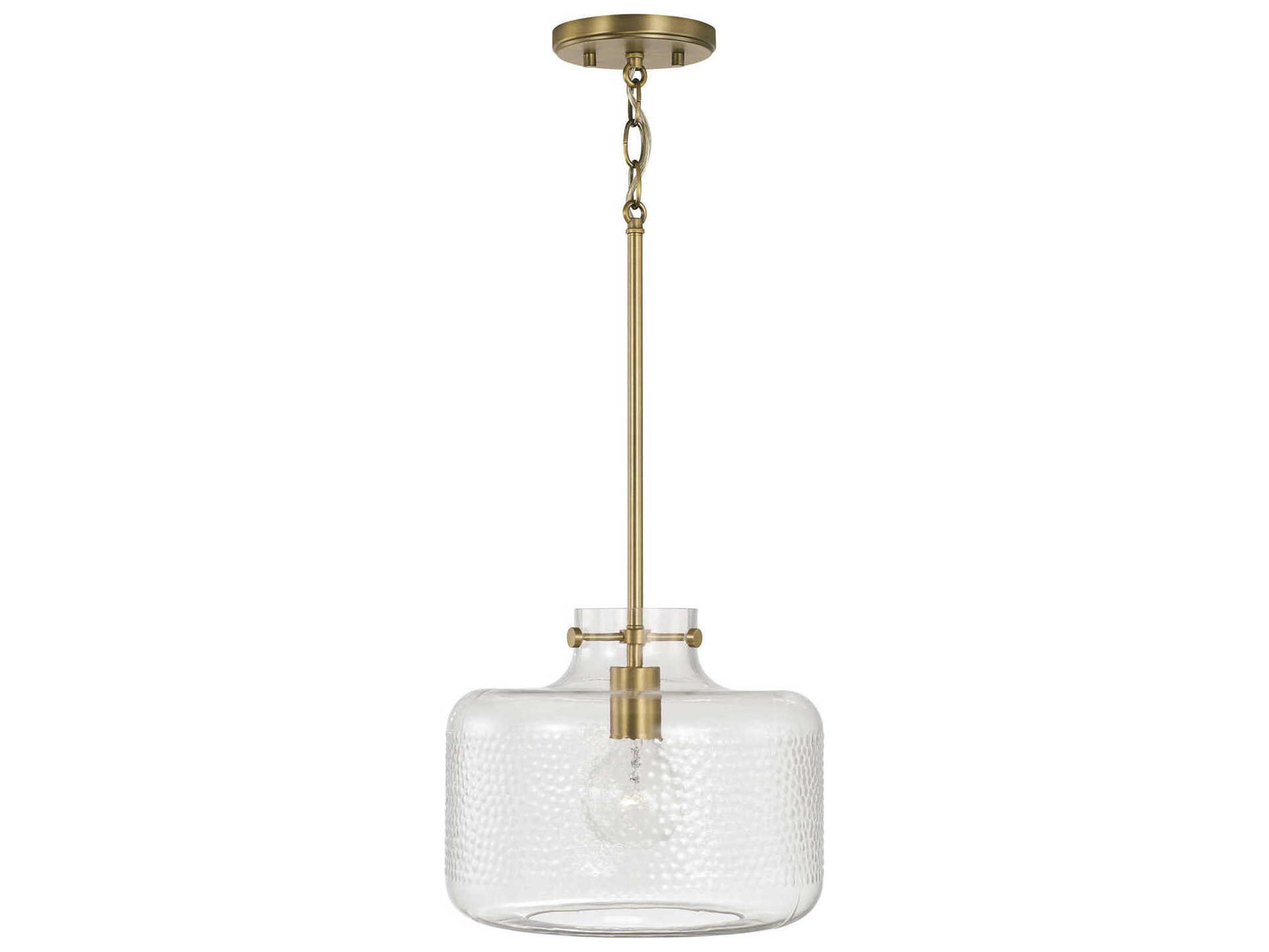 Capital Lighting Brighton 1-Light Aged Brass Glass Drum Mini Pendant