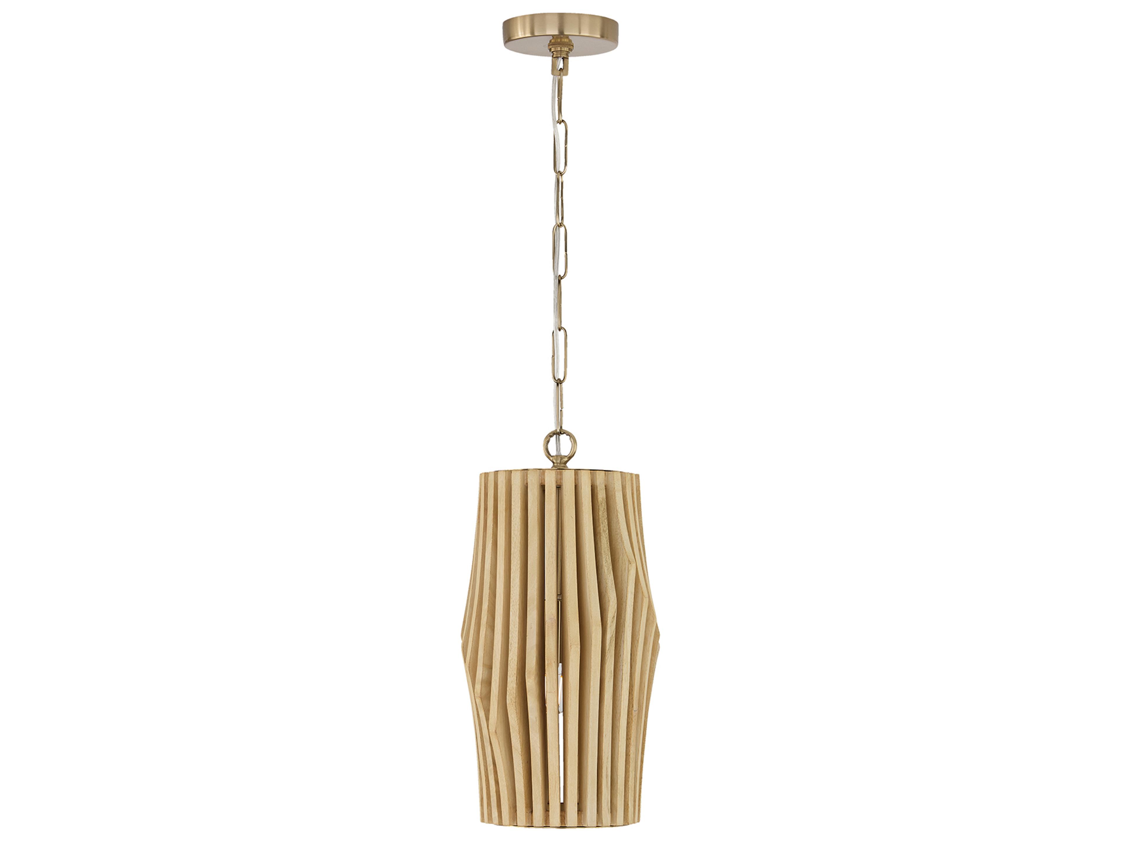 Capital Lighting Archer 1-light Blonde Wood And Matte Brass Geometric Round Mini Pendant