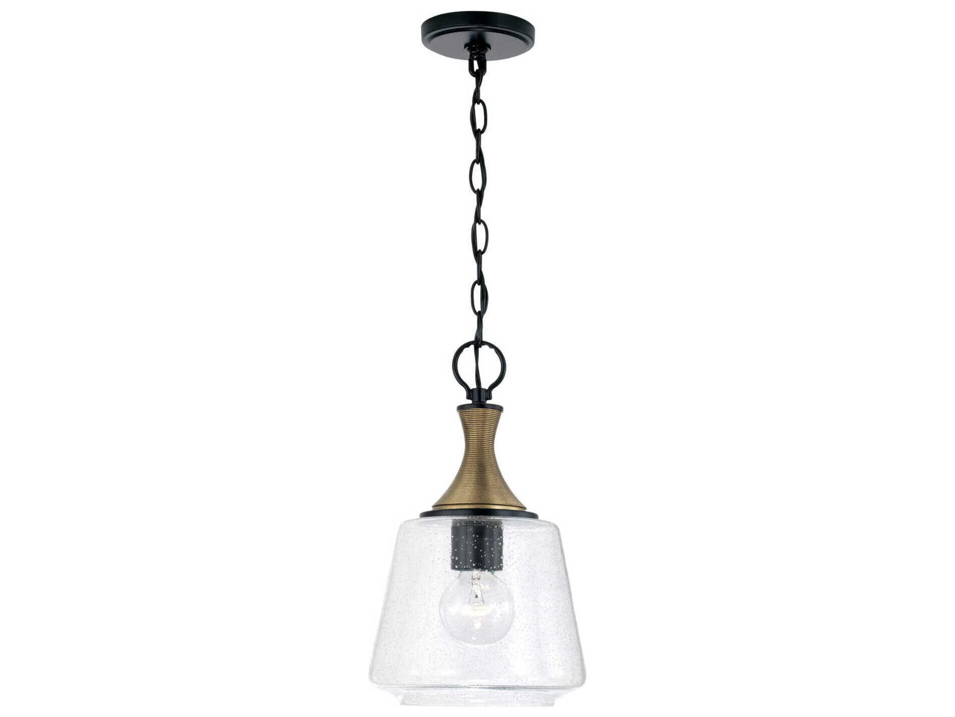 Capital Lighting Amara 1-Light Matte Black With Brass Glass Empire Mini Pendant