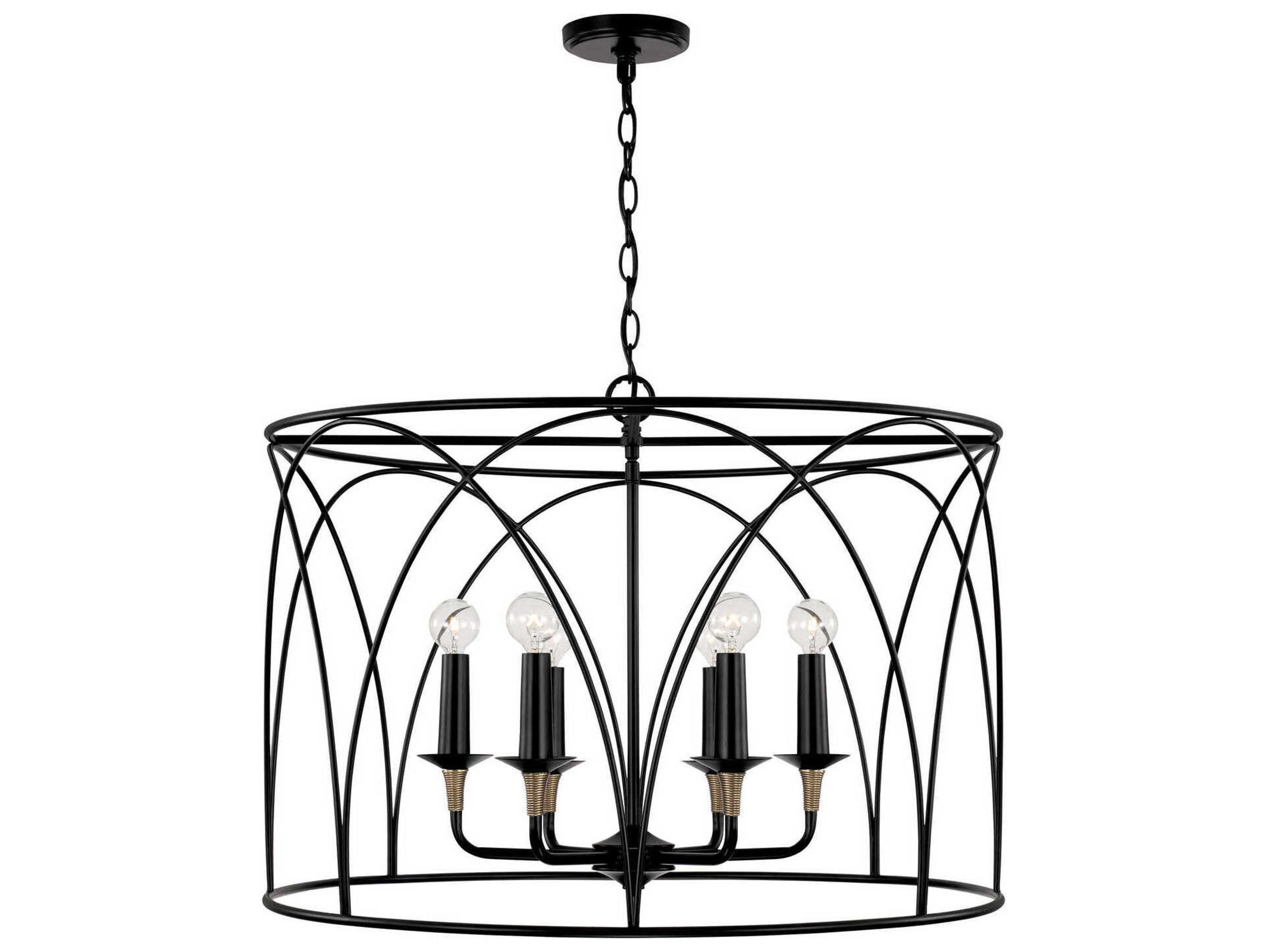 Capital Lighting Amara 6-Light Matte Black With Brass Candelabra Round Chandelier