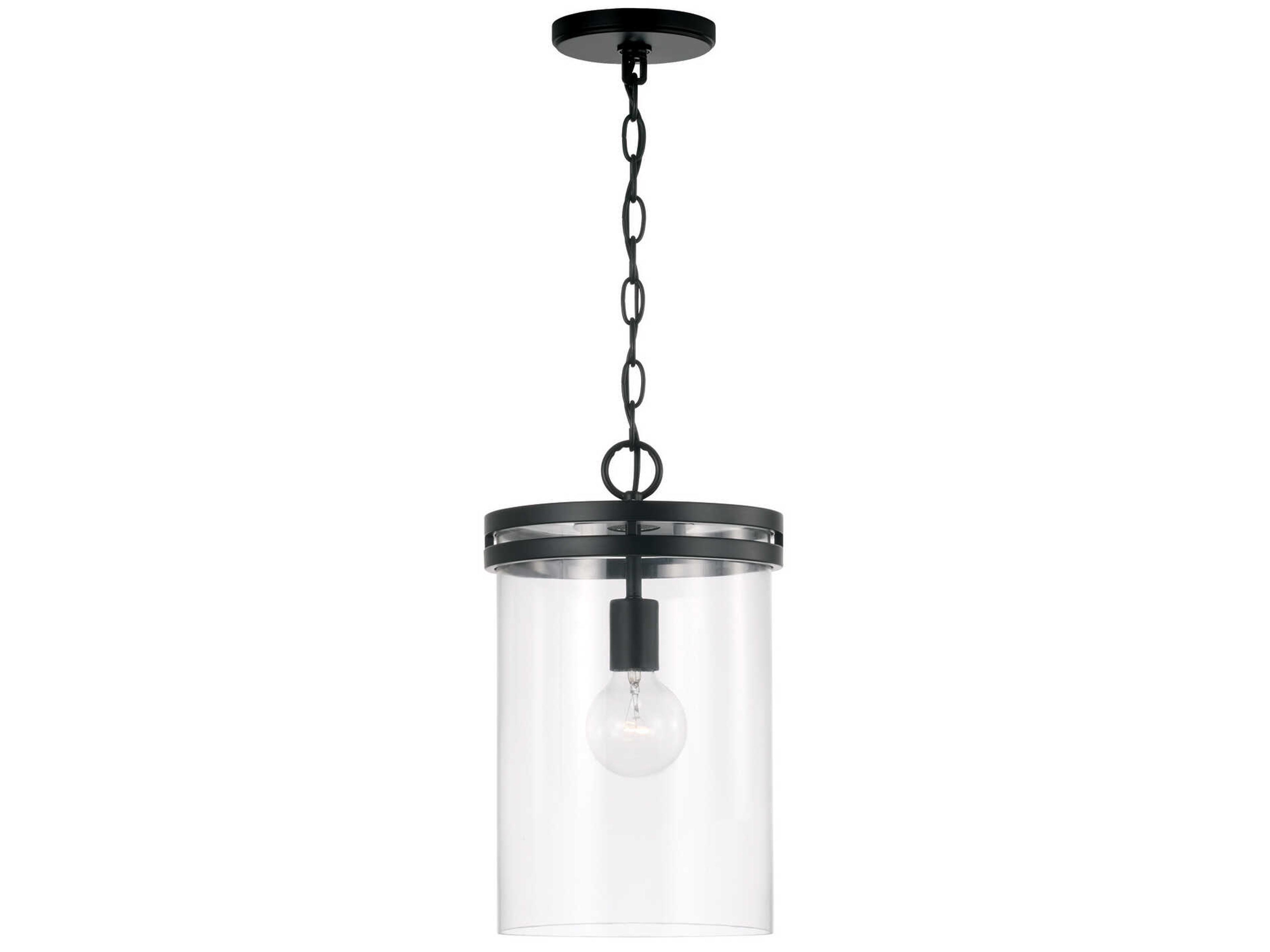 Capital Lighting Fuller 1-Light Matte Black Glass Cylinder Mini Pendant