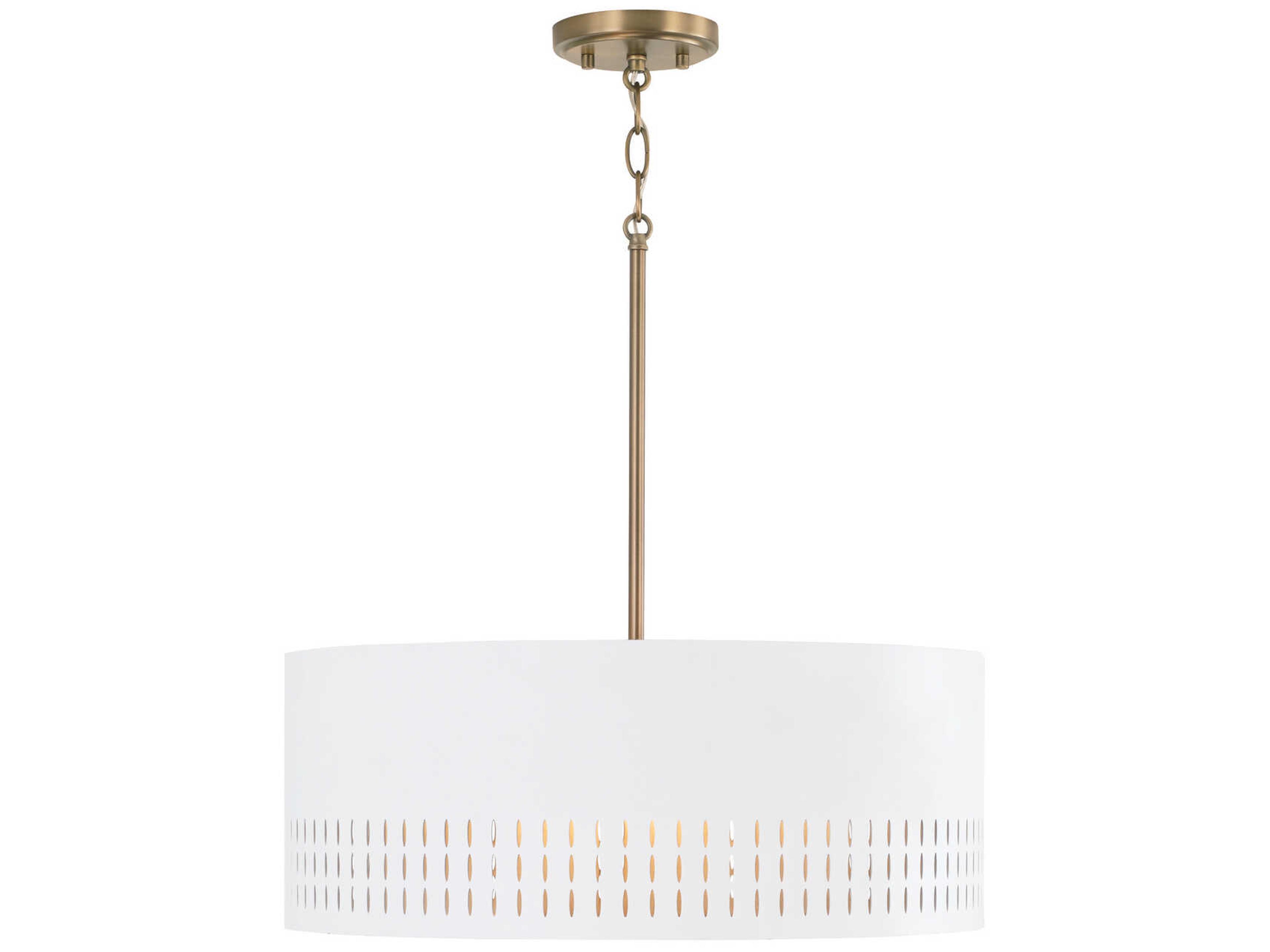 Capital Lighting Dash 3-Light Aged Brass White Drum Pendant