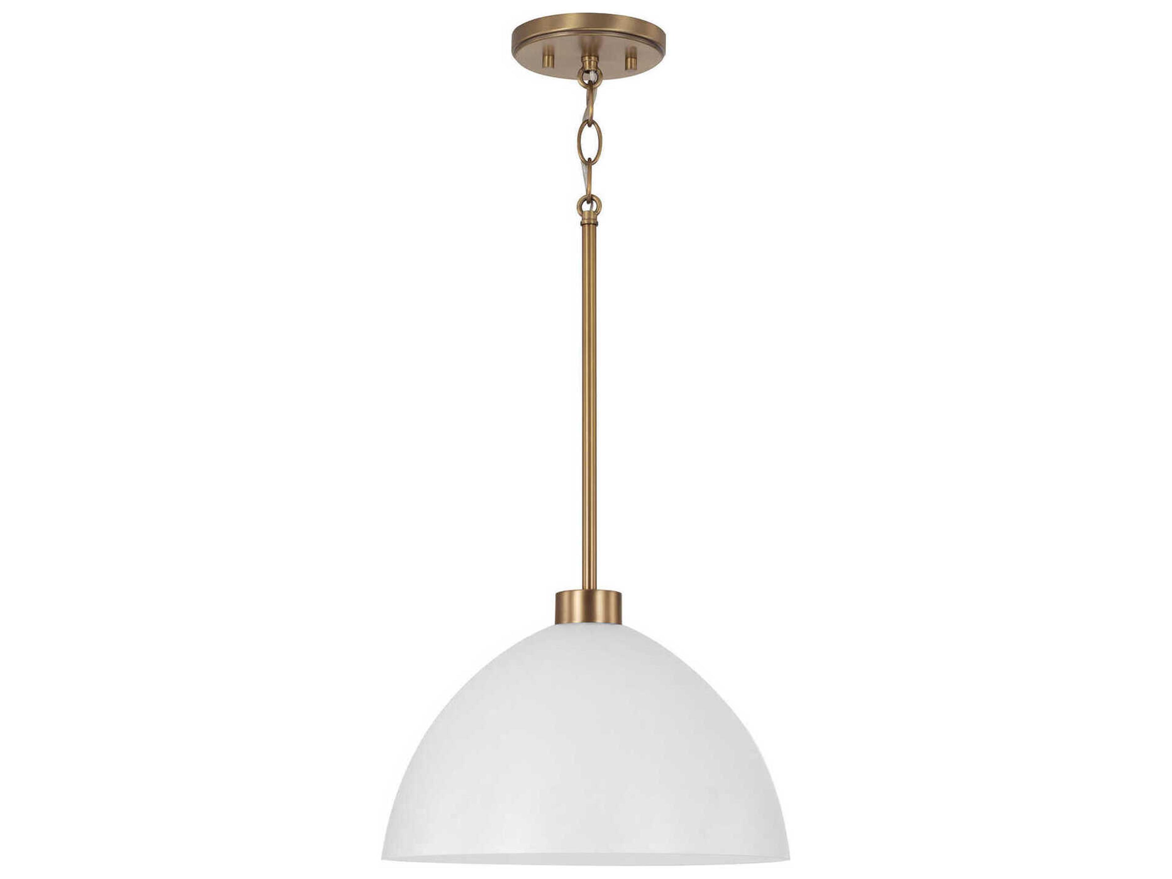 Capital Lighting Ross 1-Light Aged Brass And White Dome Pendant