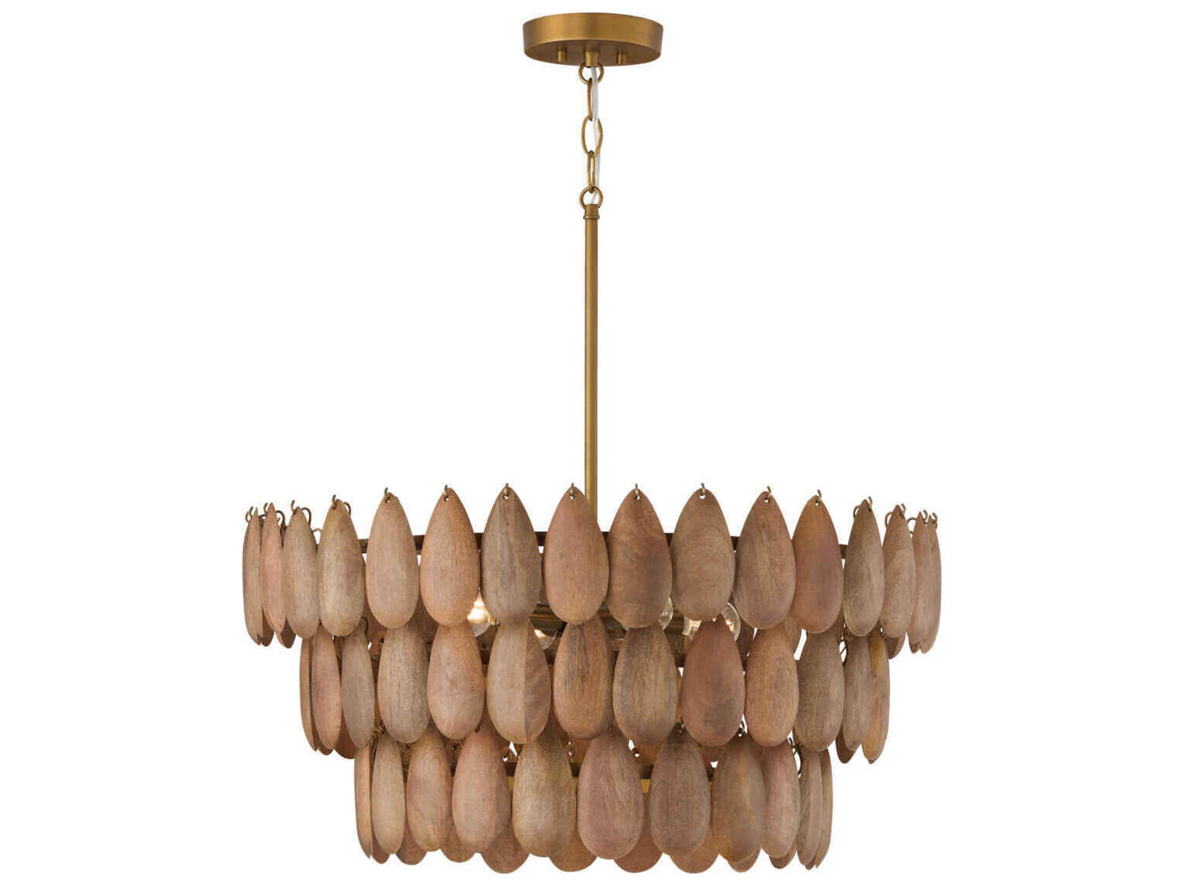 Capital Lighting Ravi 4-Light Light Wood Patinaed Brass Brown Tiered Pendant