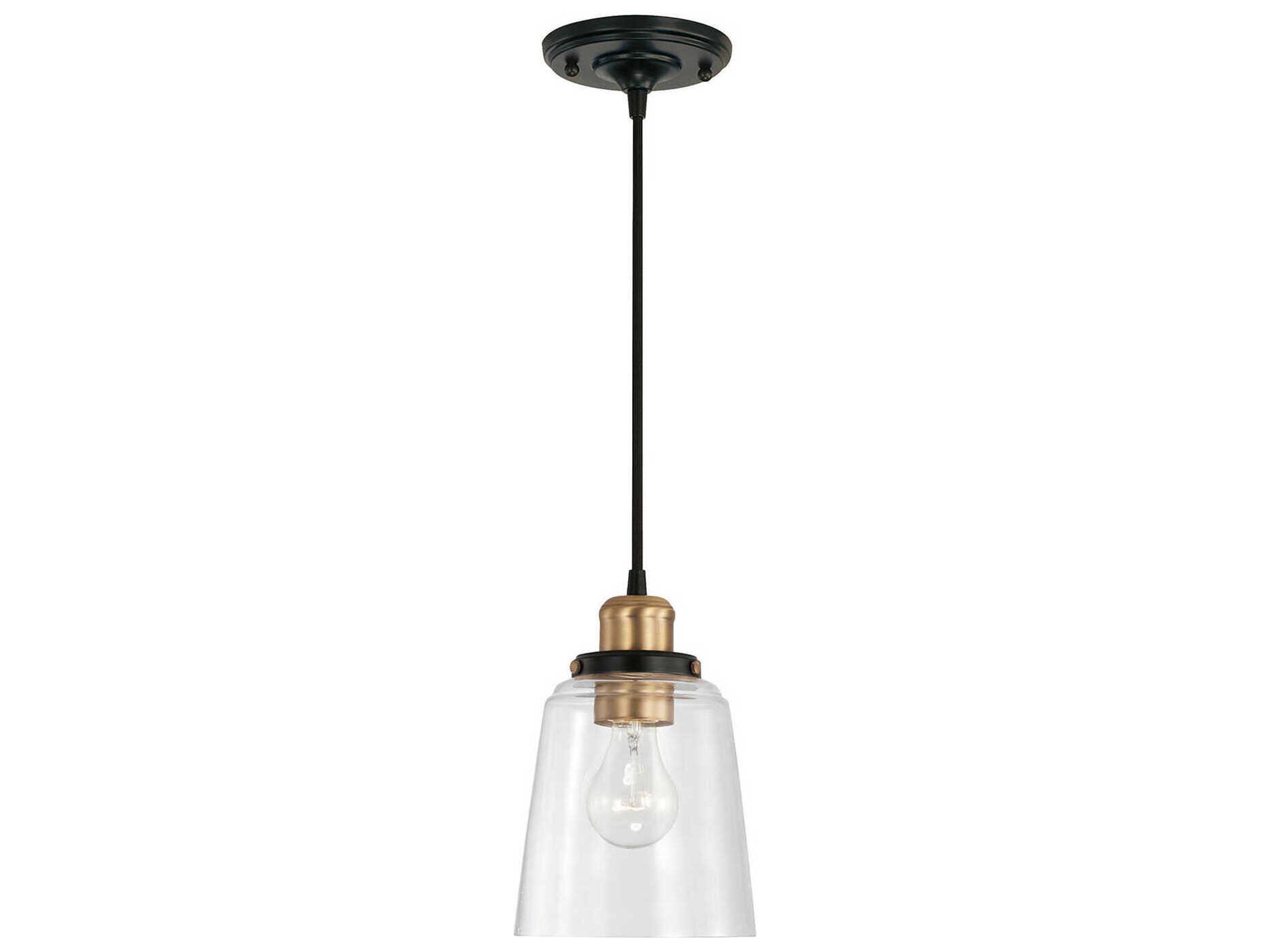 Capital Lighting Fallon 1-Light Aged Brass Black Glass Bell Mini Pendant
