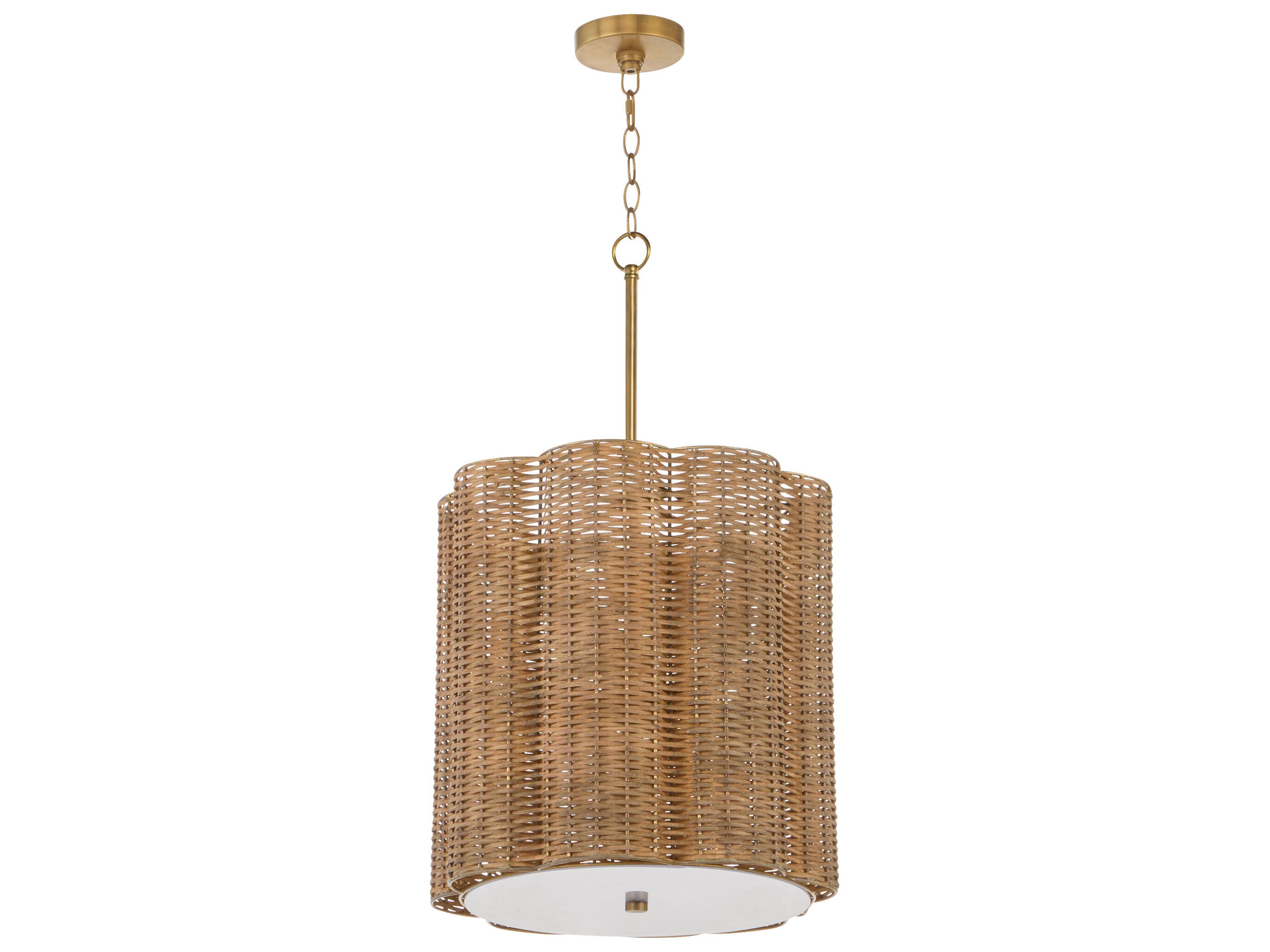Cyan Design Boracay 4-Light Natural Cane Antique Brass Brown Drum Pendant