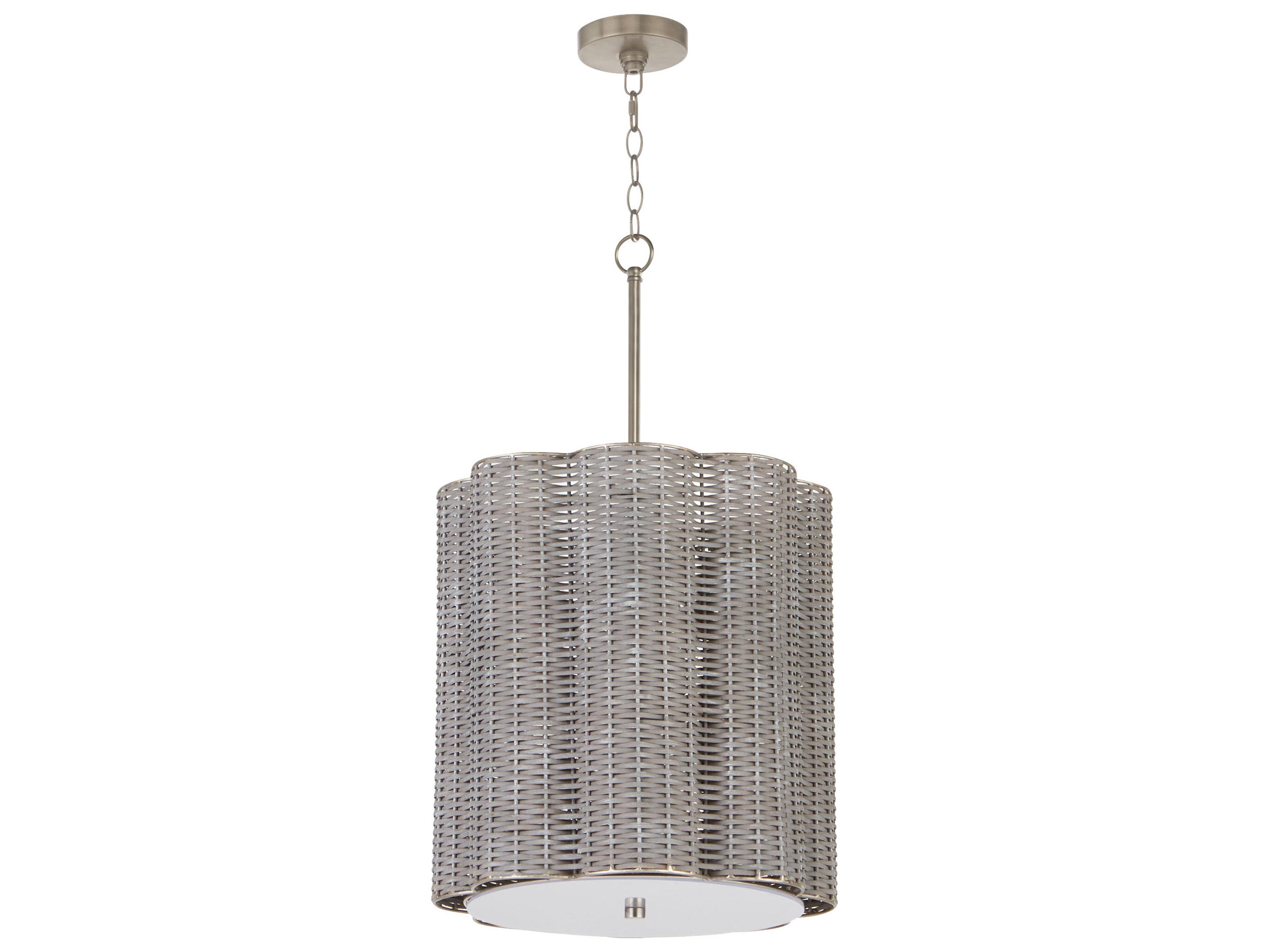 Cyan Design Boracay 4-Light Brushed Grey Cane Nickel Cylinder Drum Pendant