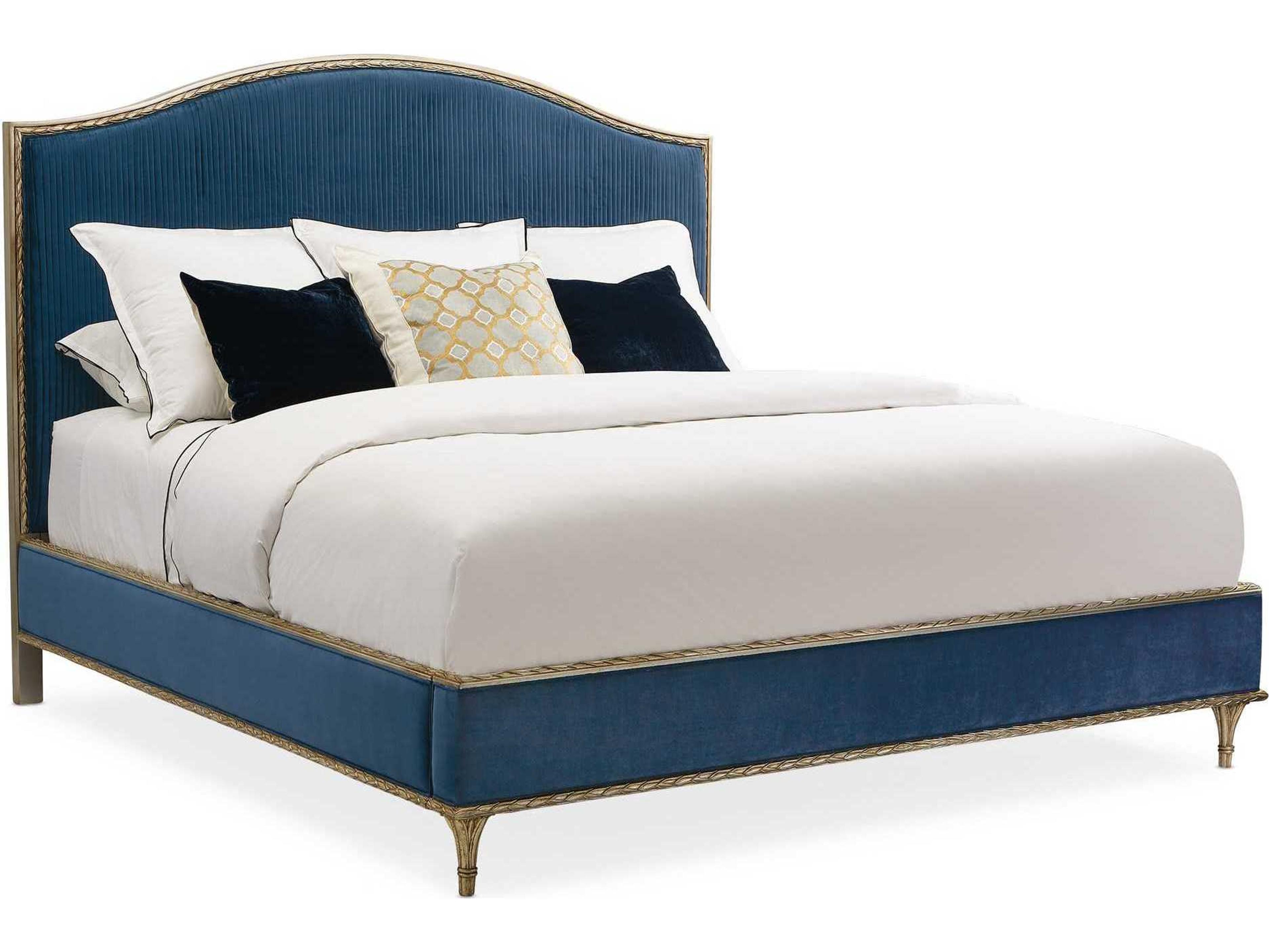 Caracole Fontainebleau Aglow Blue Hardwood Upholstered King Platform Bed