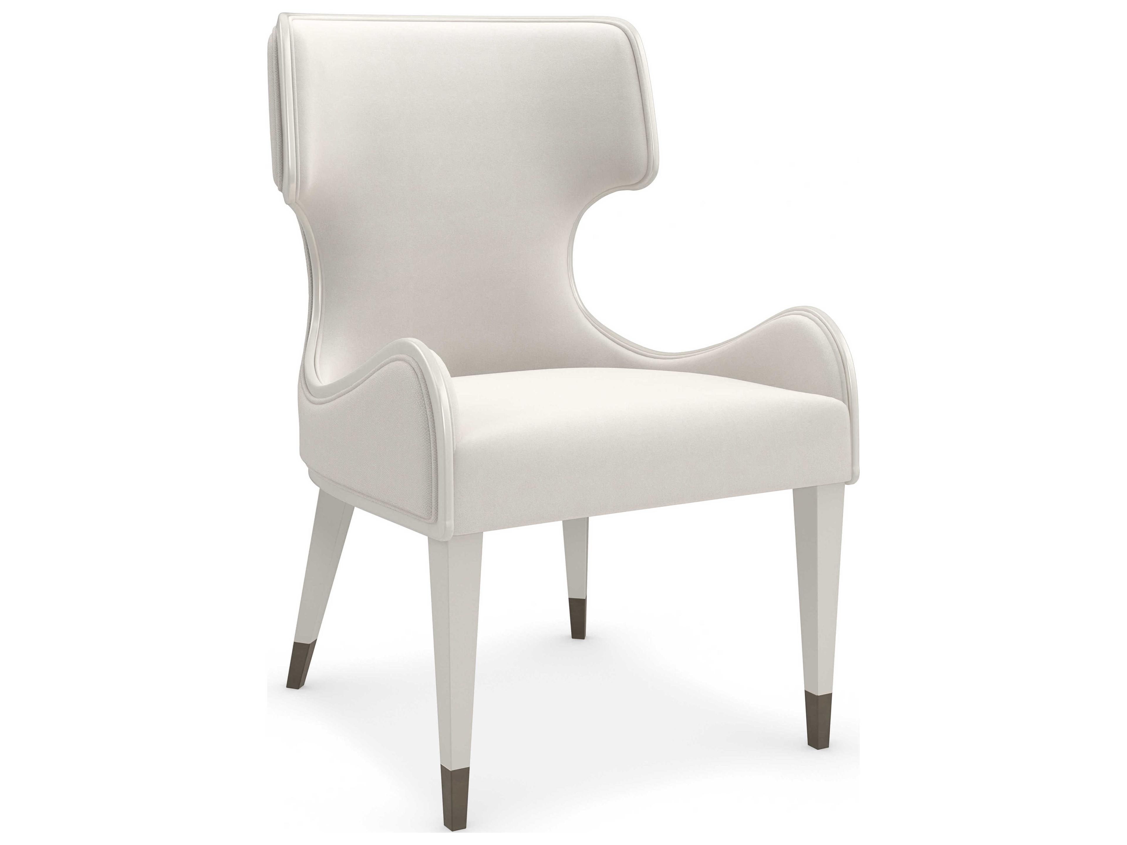 Caracole Valentina Birch Wood White Upholstered Arm Dining Chair