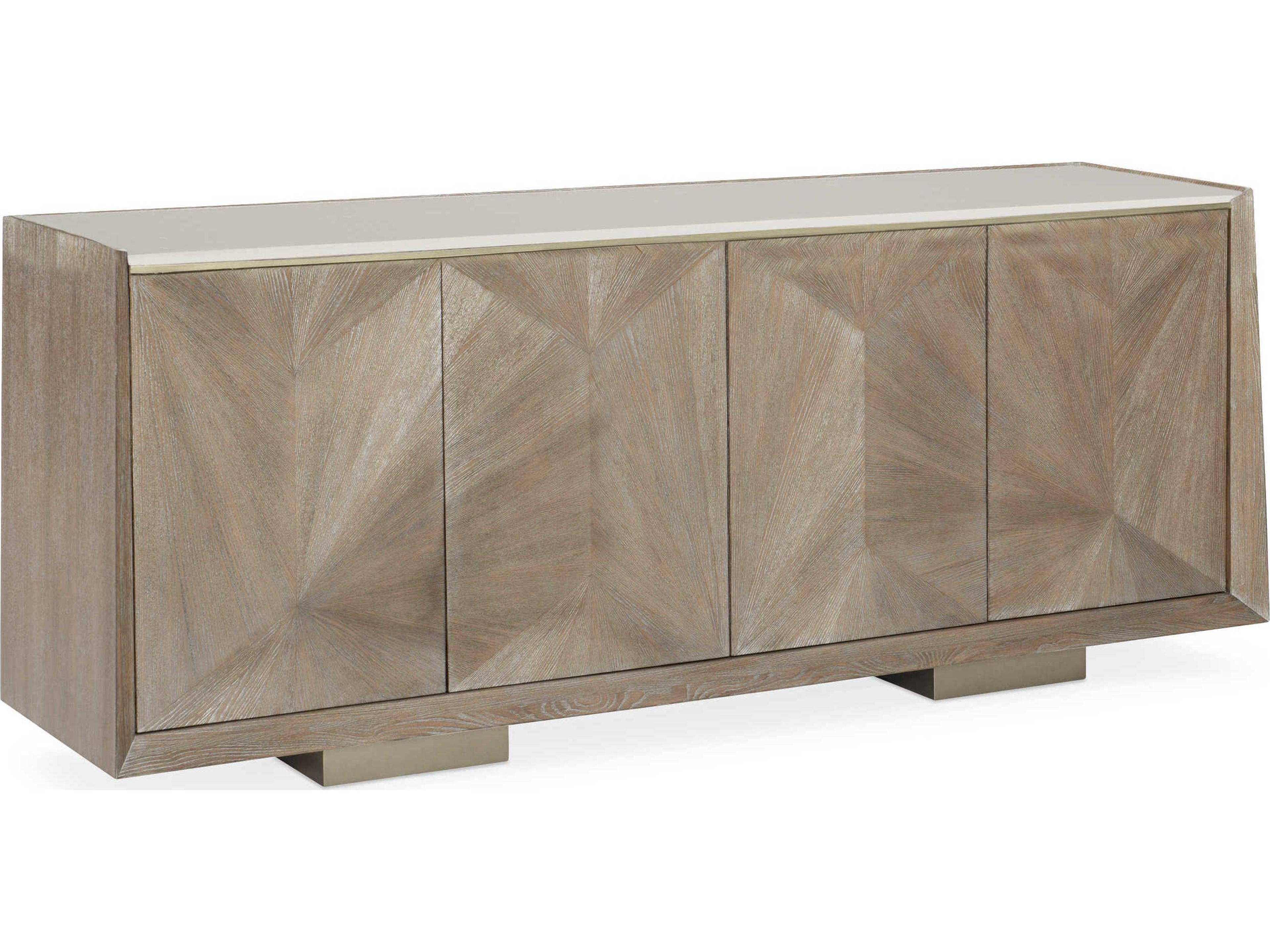 Caracole Classic Point of View 80" Ash Wood Driftwood Sundance Gold Sideboard