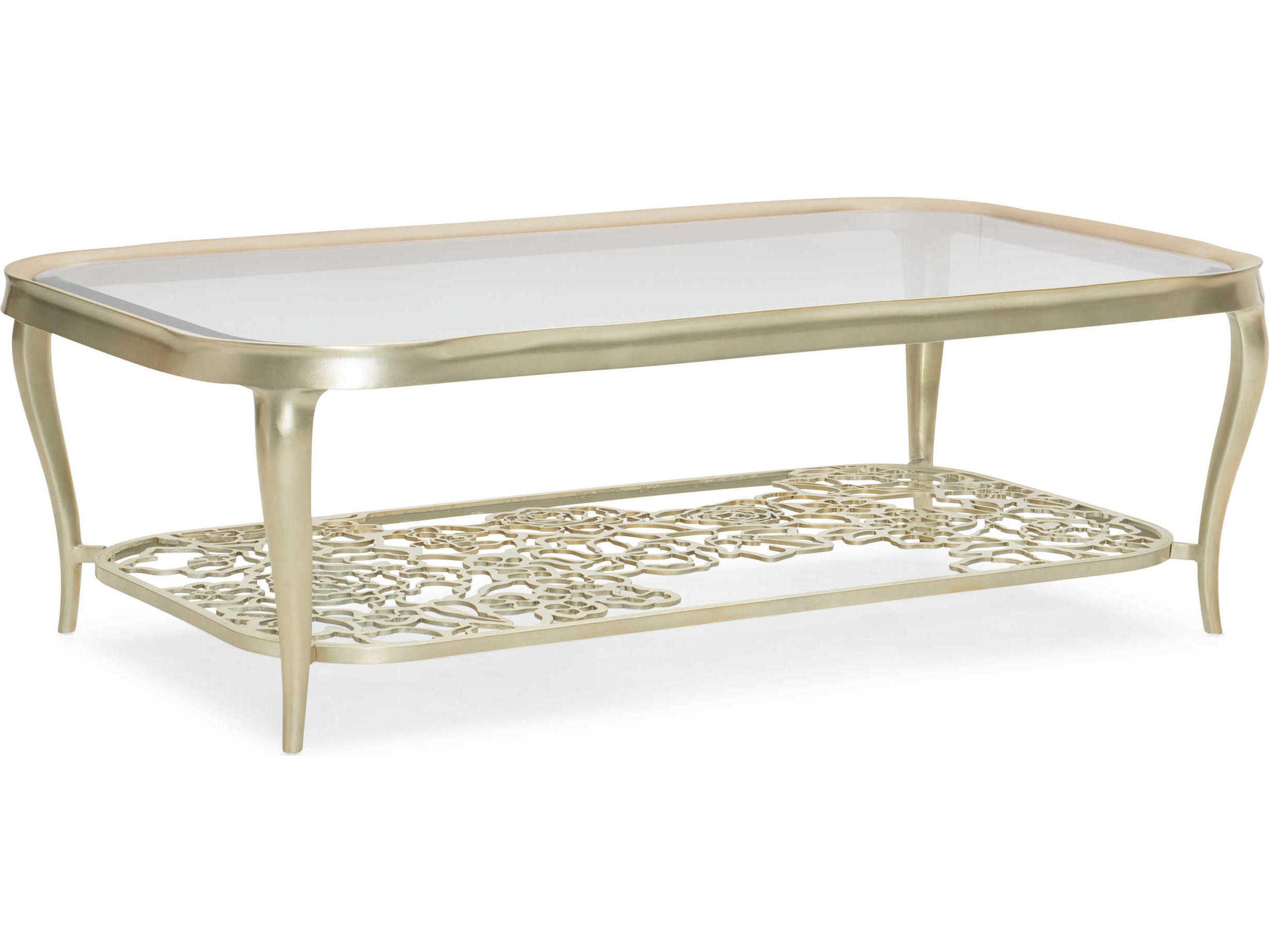 Caracole Classic Flower Power Rectangular Tempered Glass Oracle Coffee Table