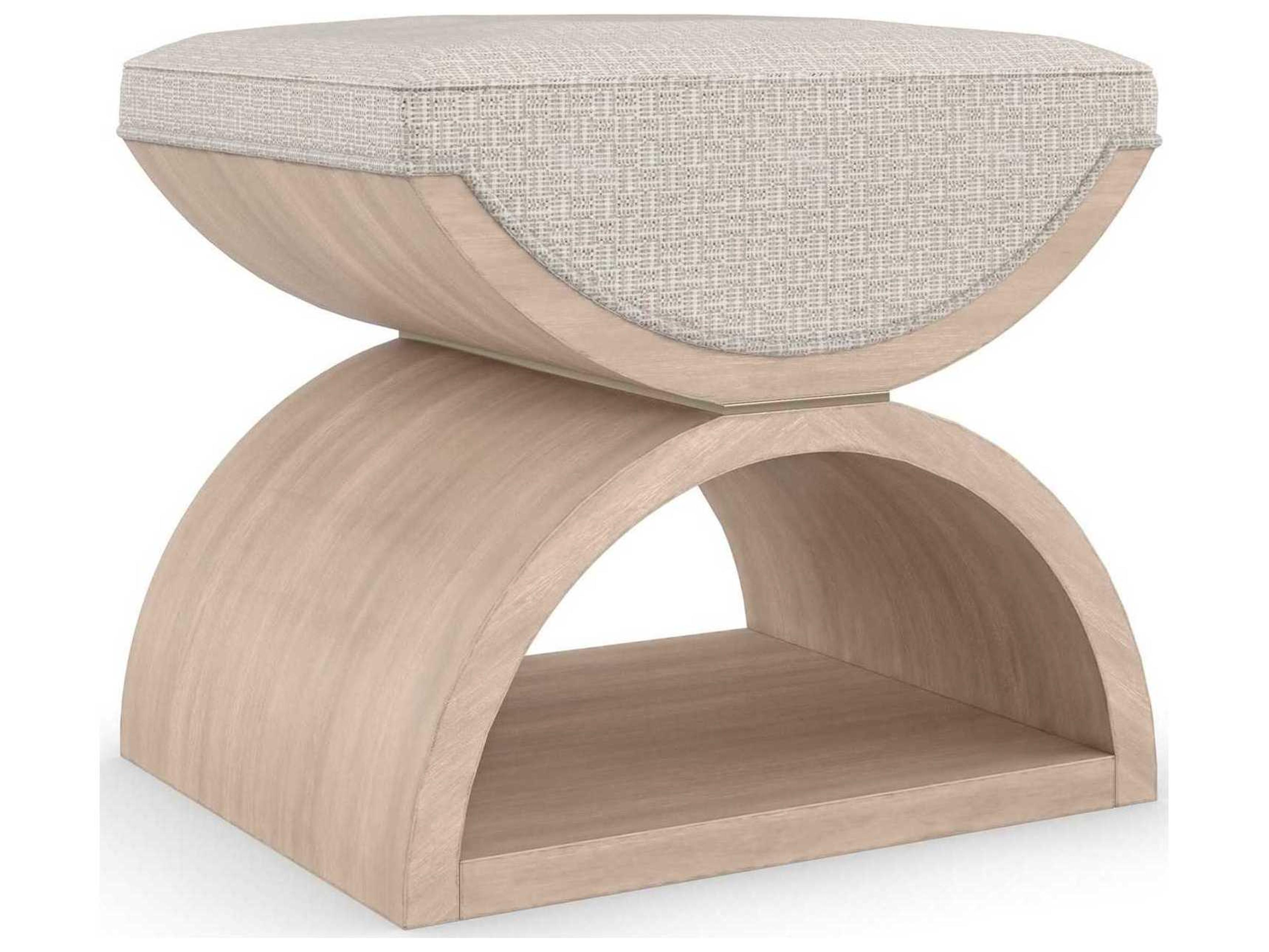 Caracole Classic Open Enrollment Woodland Gray Majestic Gold Brown Upholstered Ottoman