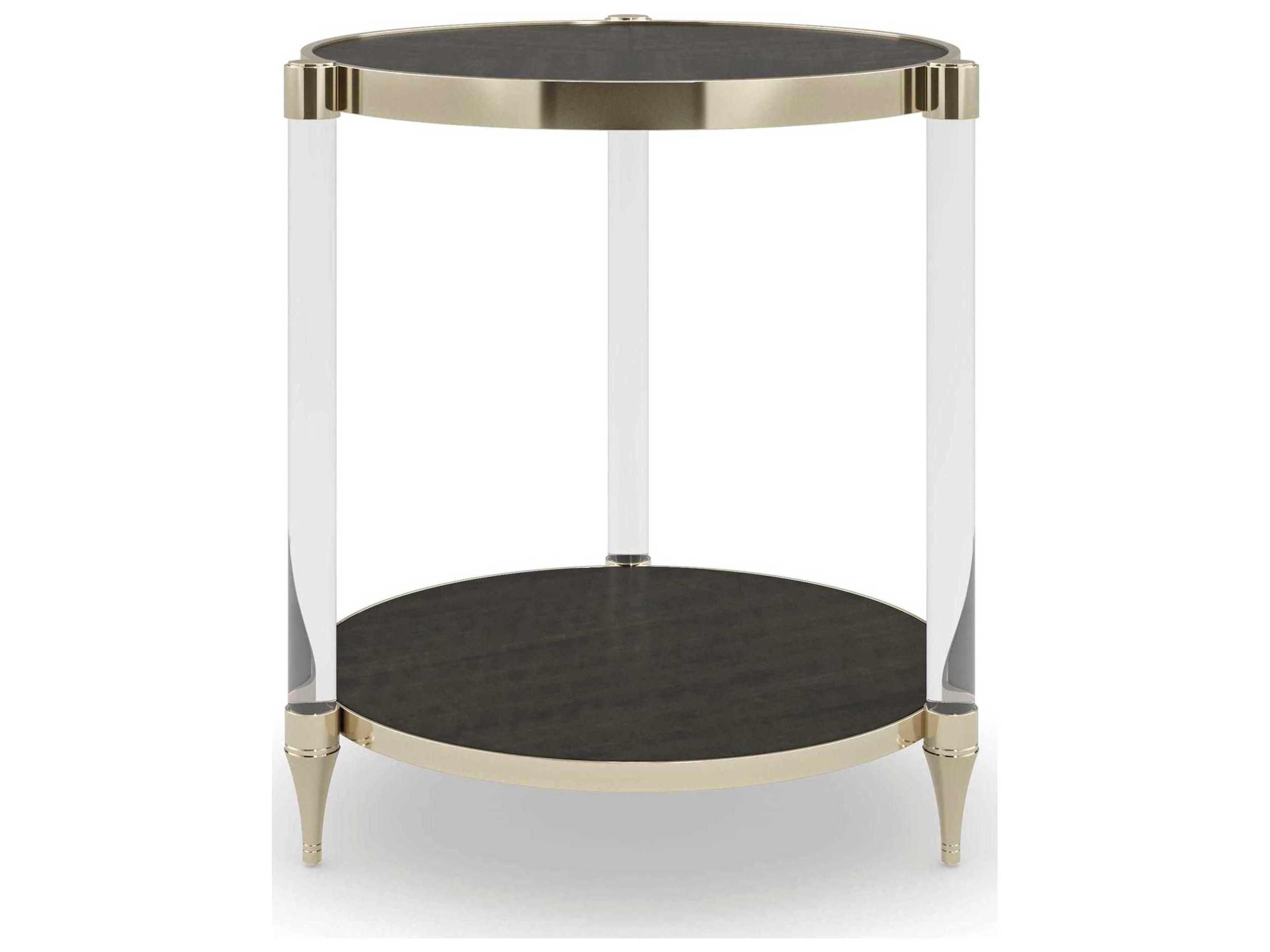 Caracole Classic End Game 22" Round Wood Charred Bark Whisper Of Gold Table