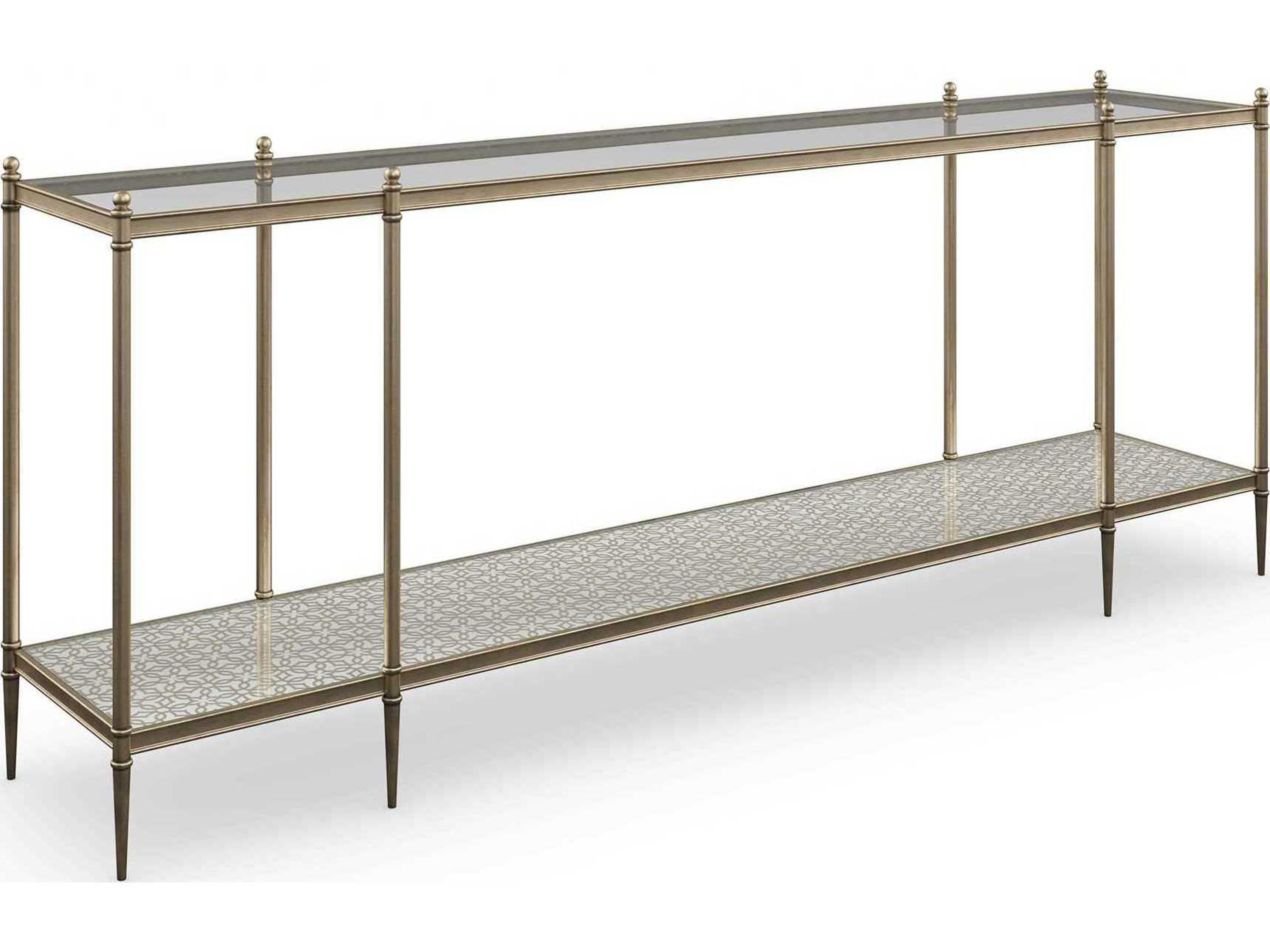 Caracole Classic Perfection Rectangular Glass New Gold Console Table