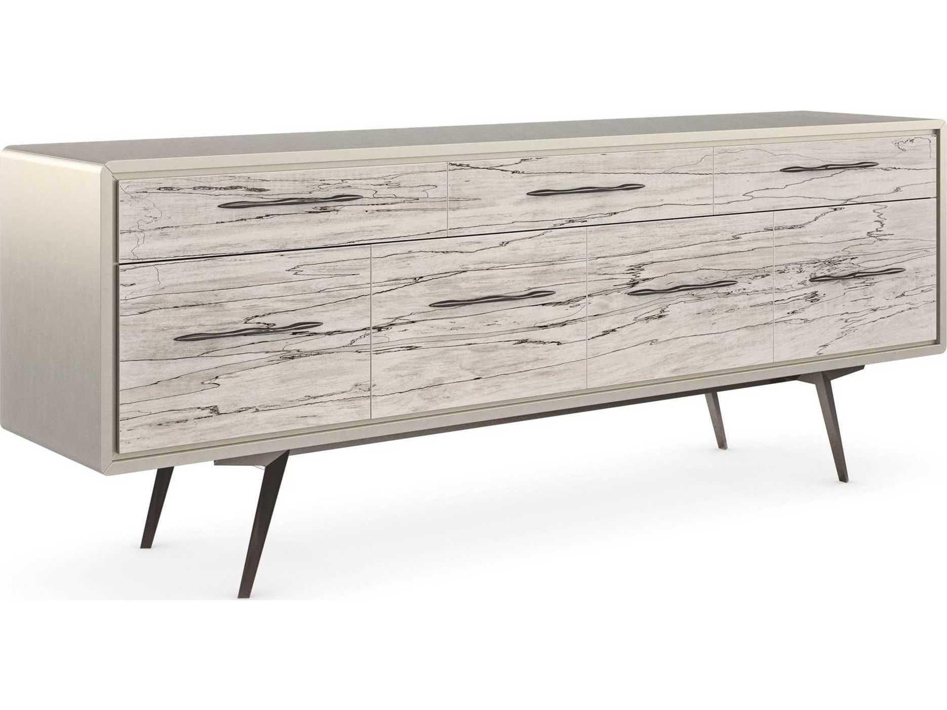 Caracole Classic Highs and Lows 84" Birch Wood Snowcap Organic Deep Bronze Matte Pearl Media Console