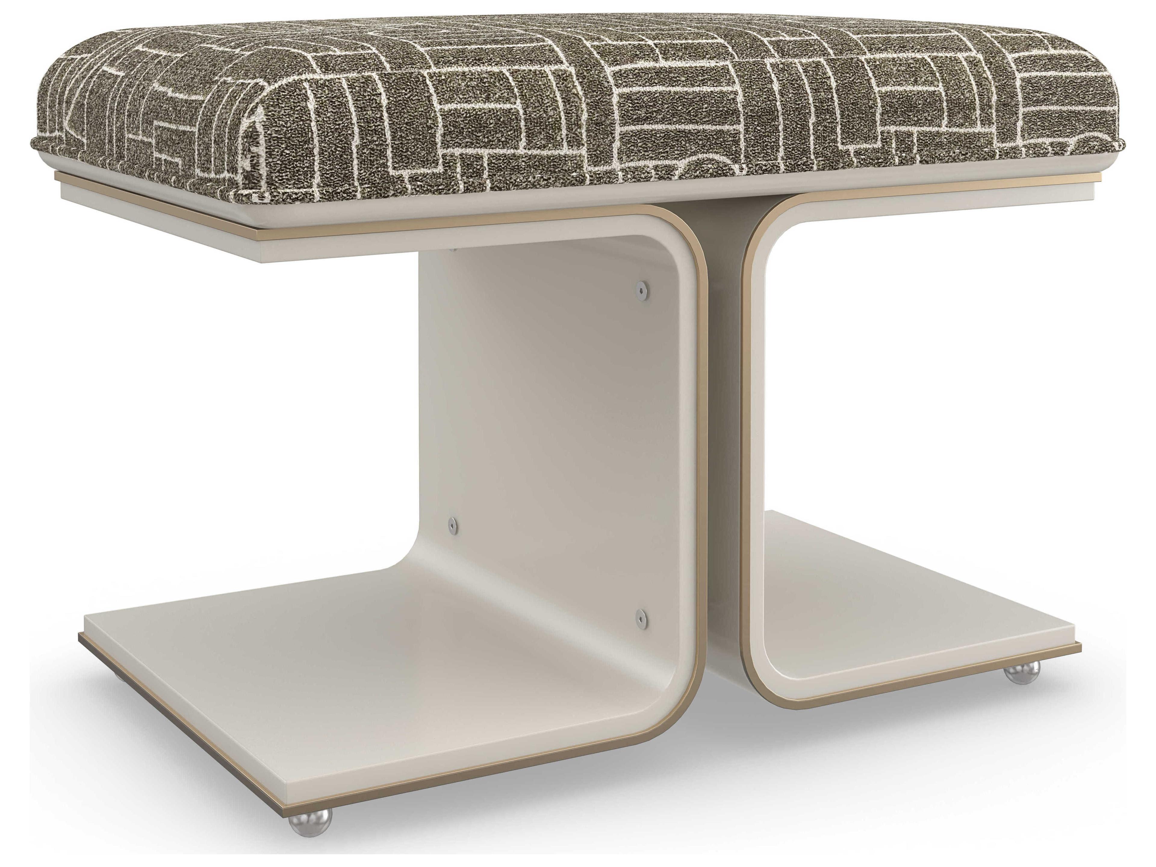 Caracole Classic Balance Beam Cloud Brushed Gold Upholstered Accent Bench