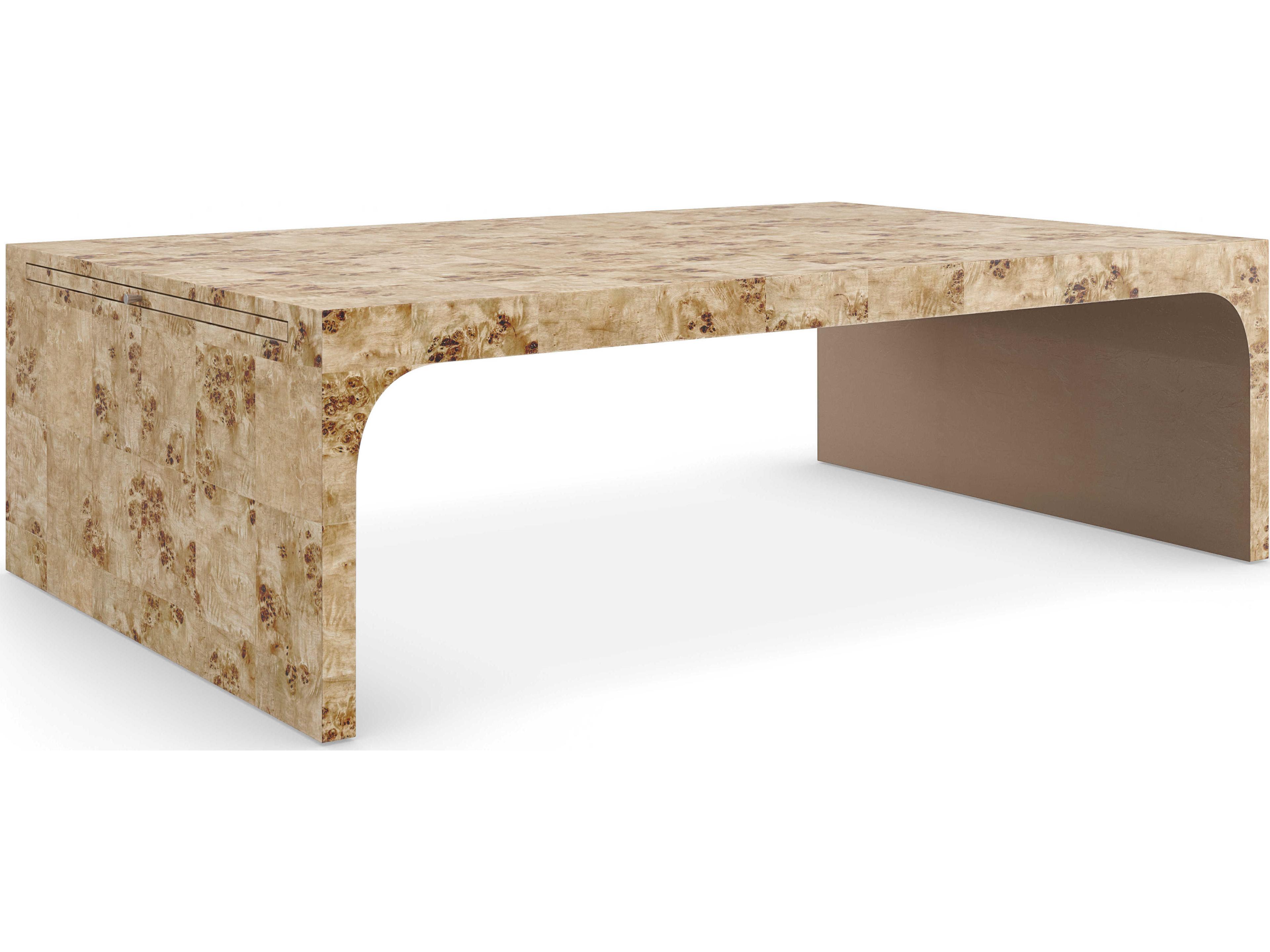 Caracole Classic Burlesque 56" Rectangular Wood Mappa Burl Brazen Bronze Leaf Coffee Table