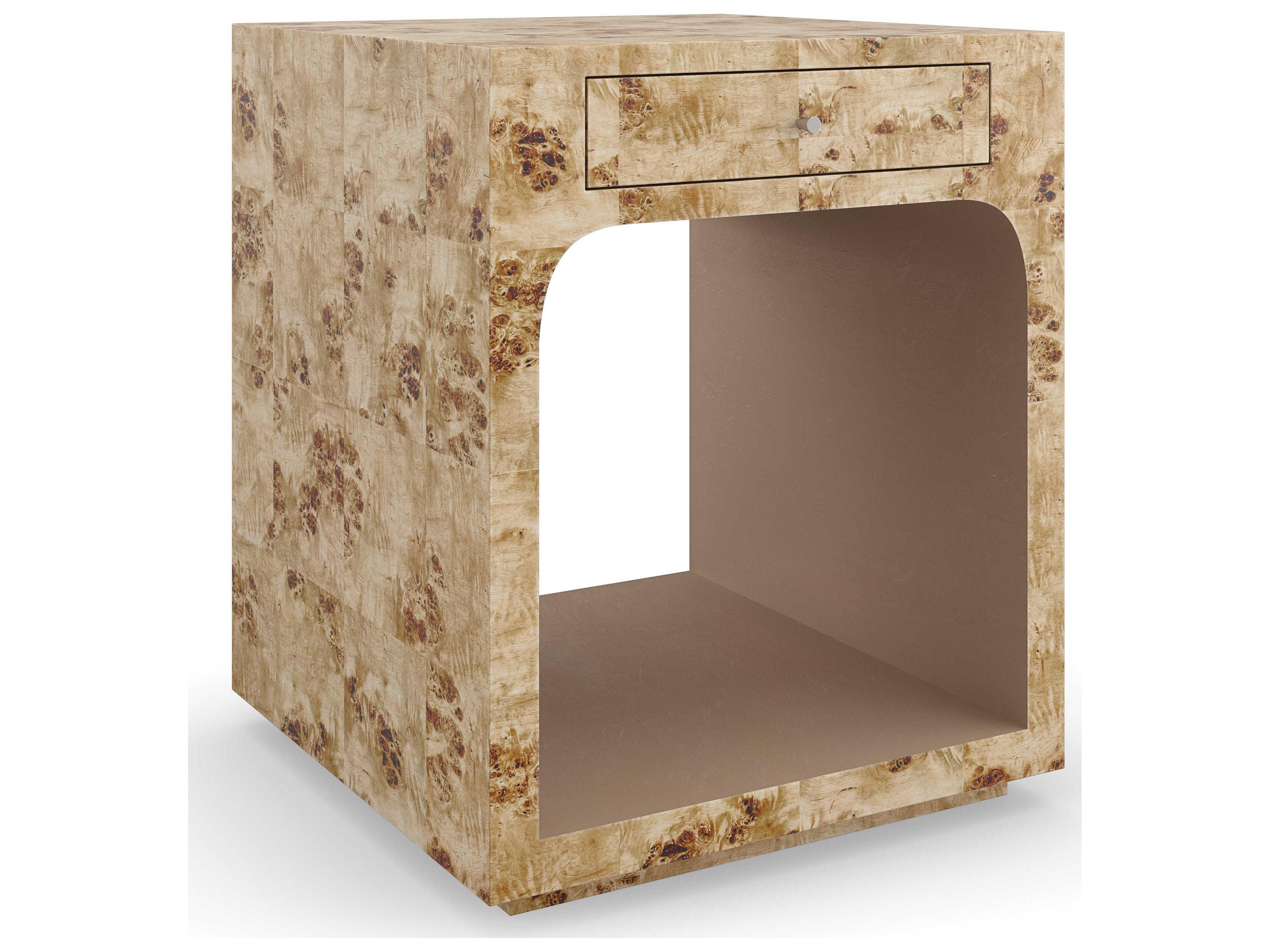 Caracole Classic Burlesque 20" Square Wood Mappa Burl Brazen Bronze Leaf End Table