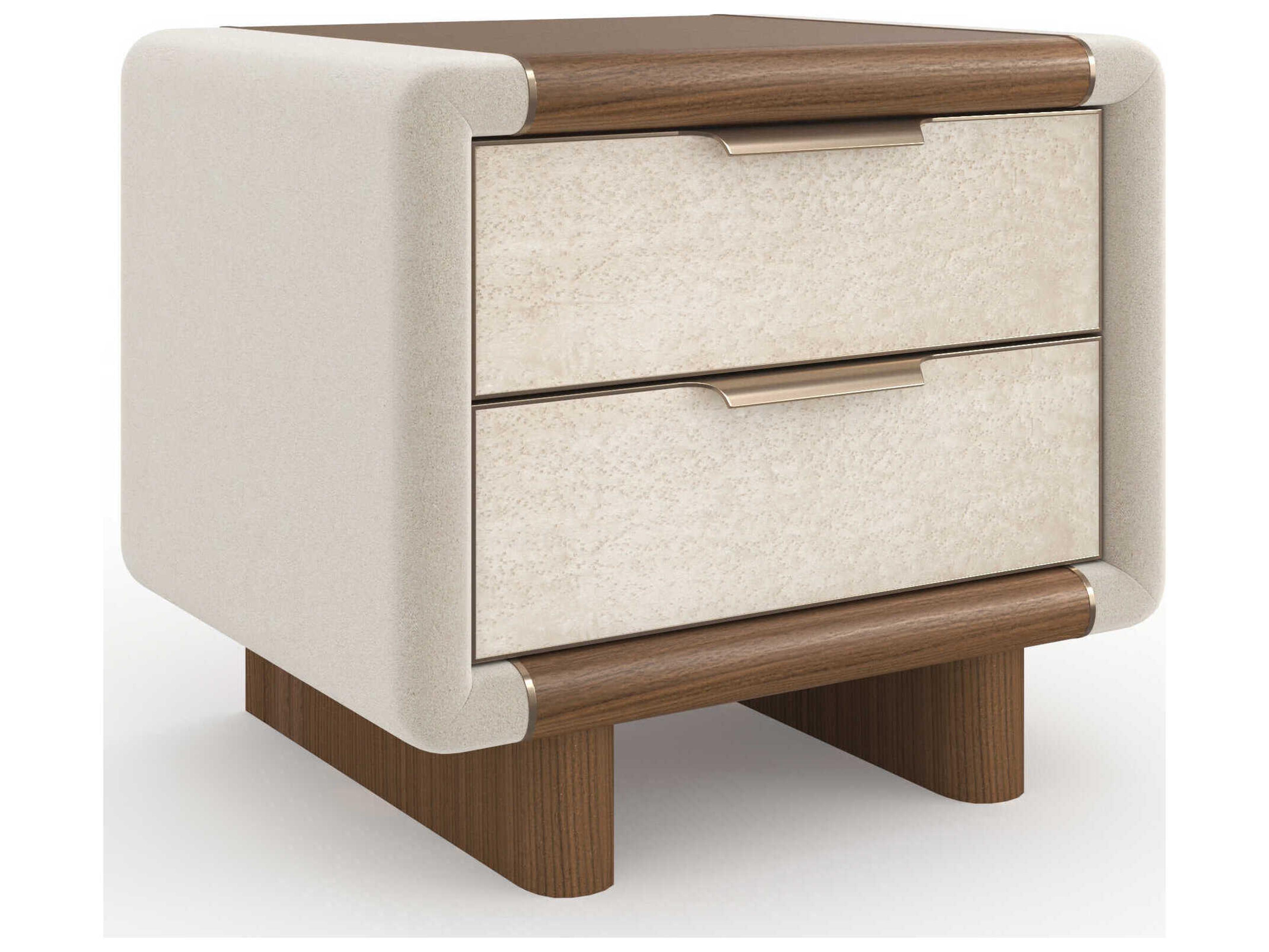 Caracole Botero 2-Drawers Beige Walnut Wood Nightstand