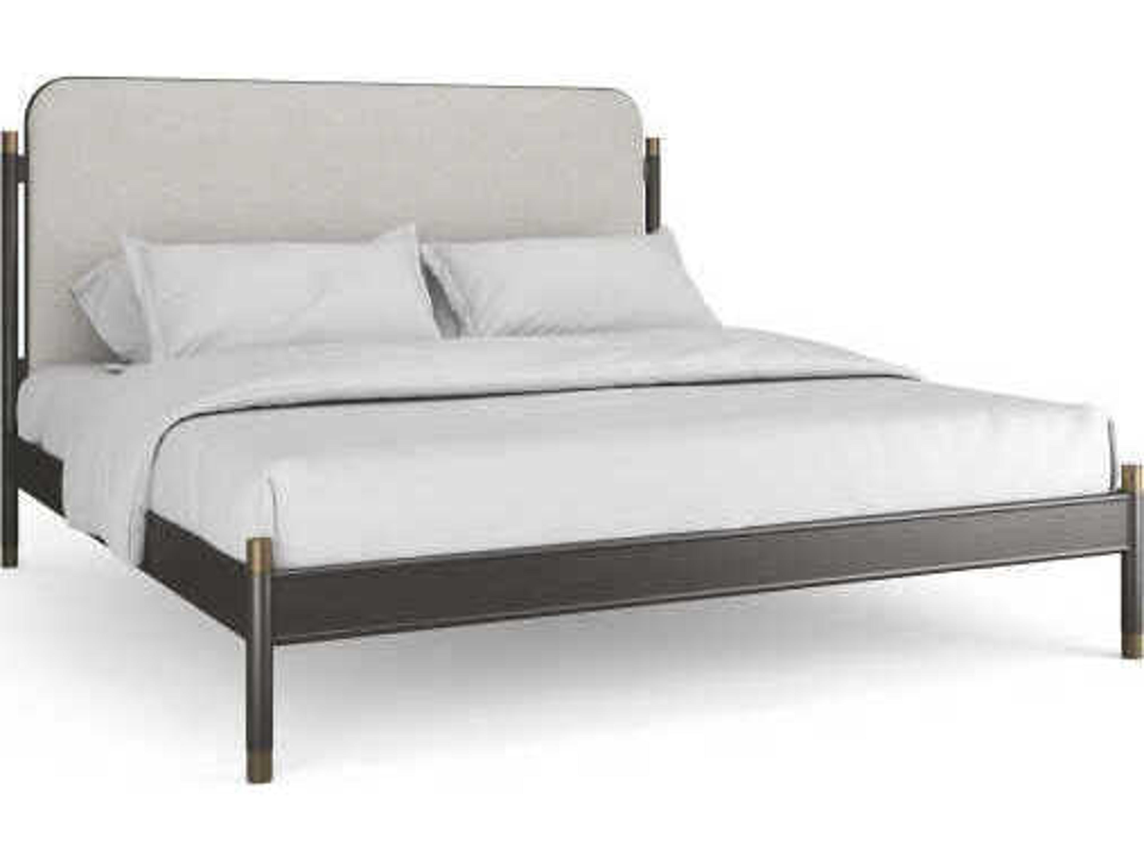 Caracole Campaign Brushed Deep Bronze Upholstered King Platform Bed