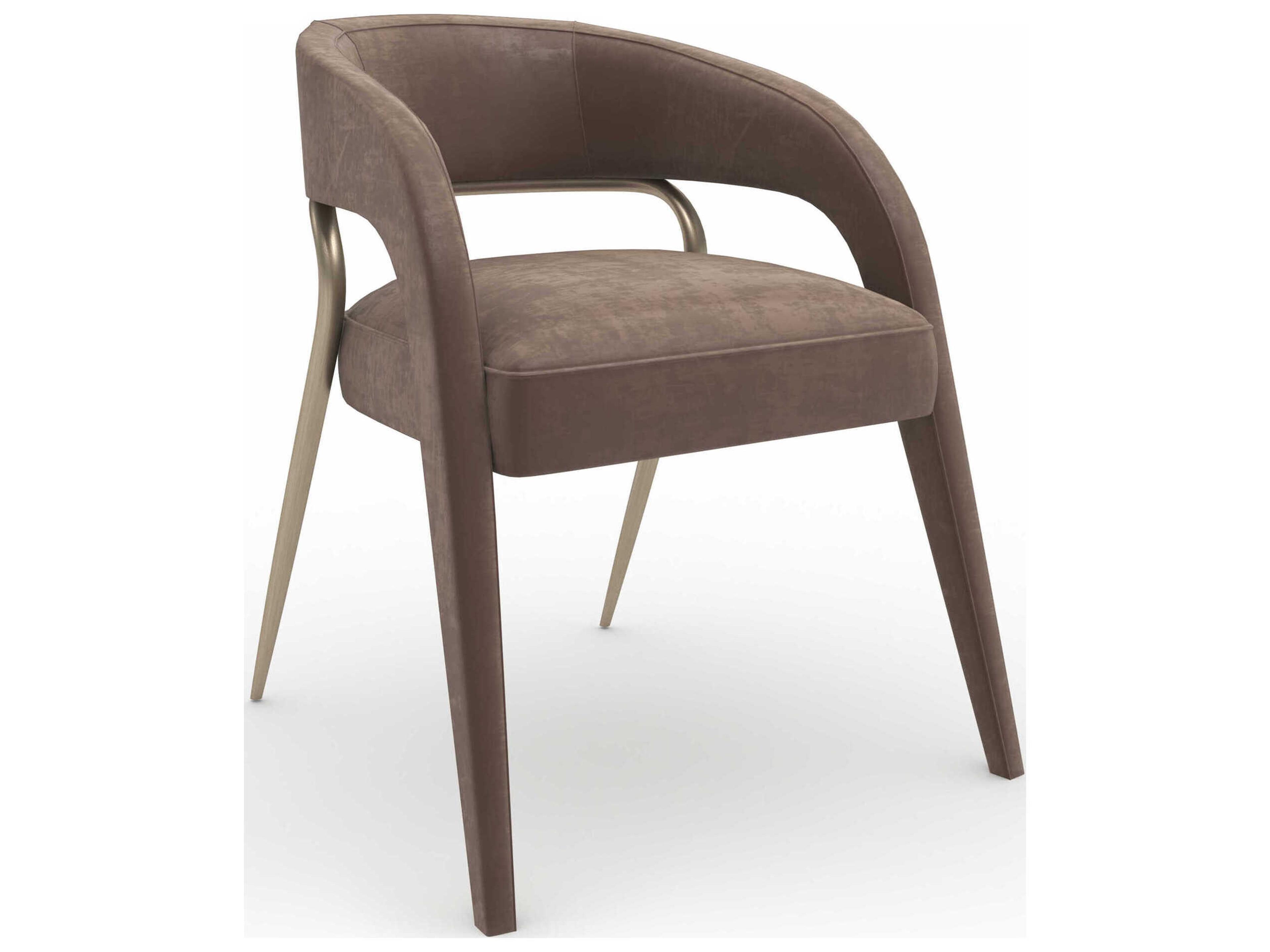 Caracole Gazelle Birch Wood Brown Velvet Upholstered Arm Dining Chair