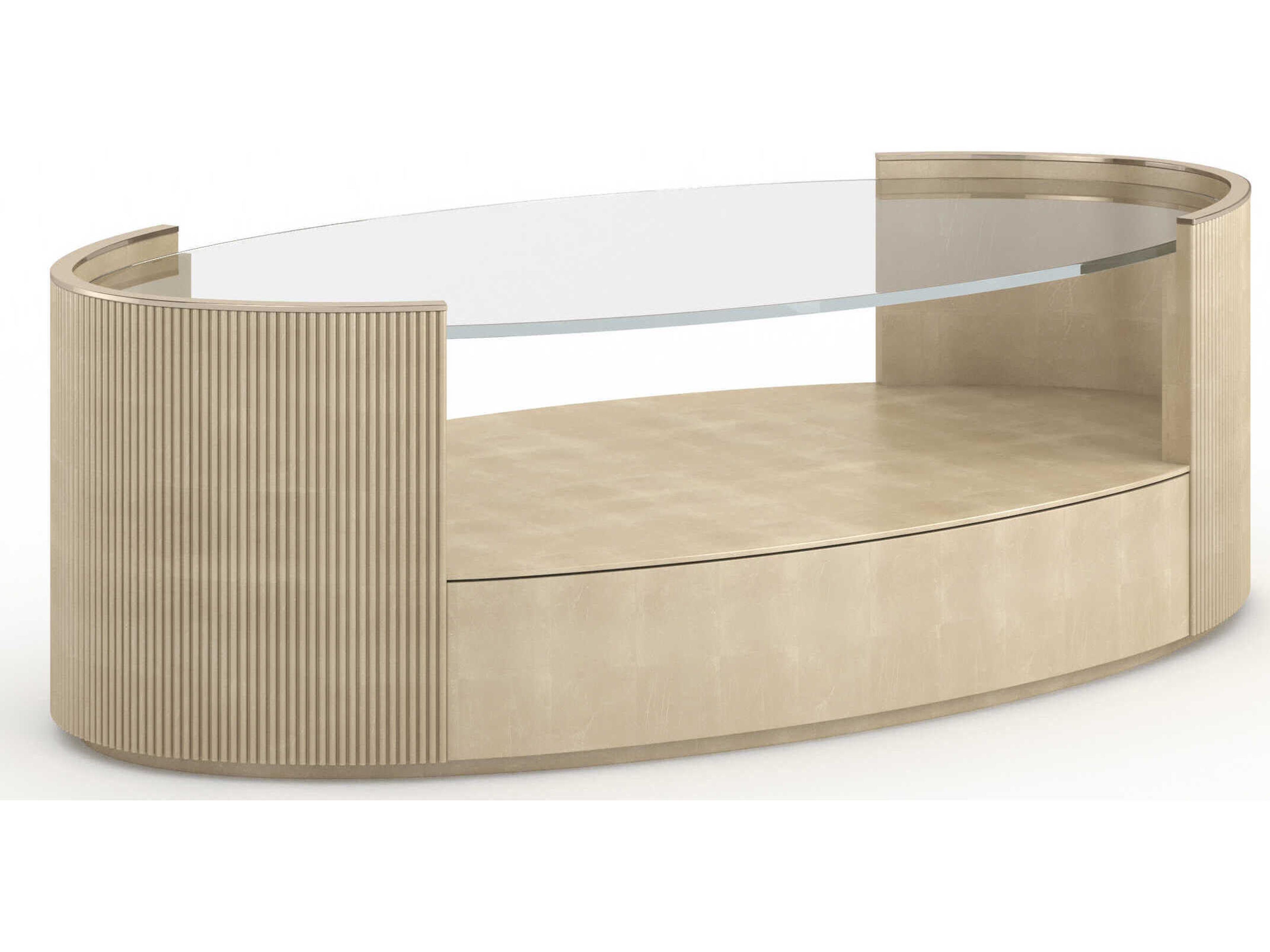 Caracole Love Oval Glass Oracle; Whisper Of Gold Coffee Table