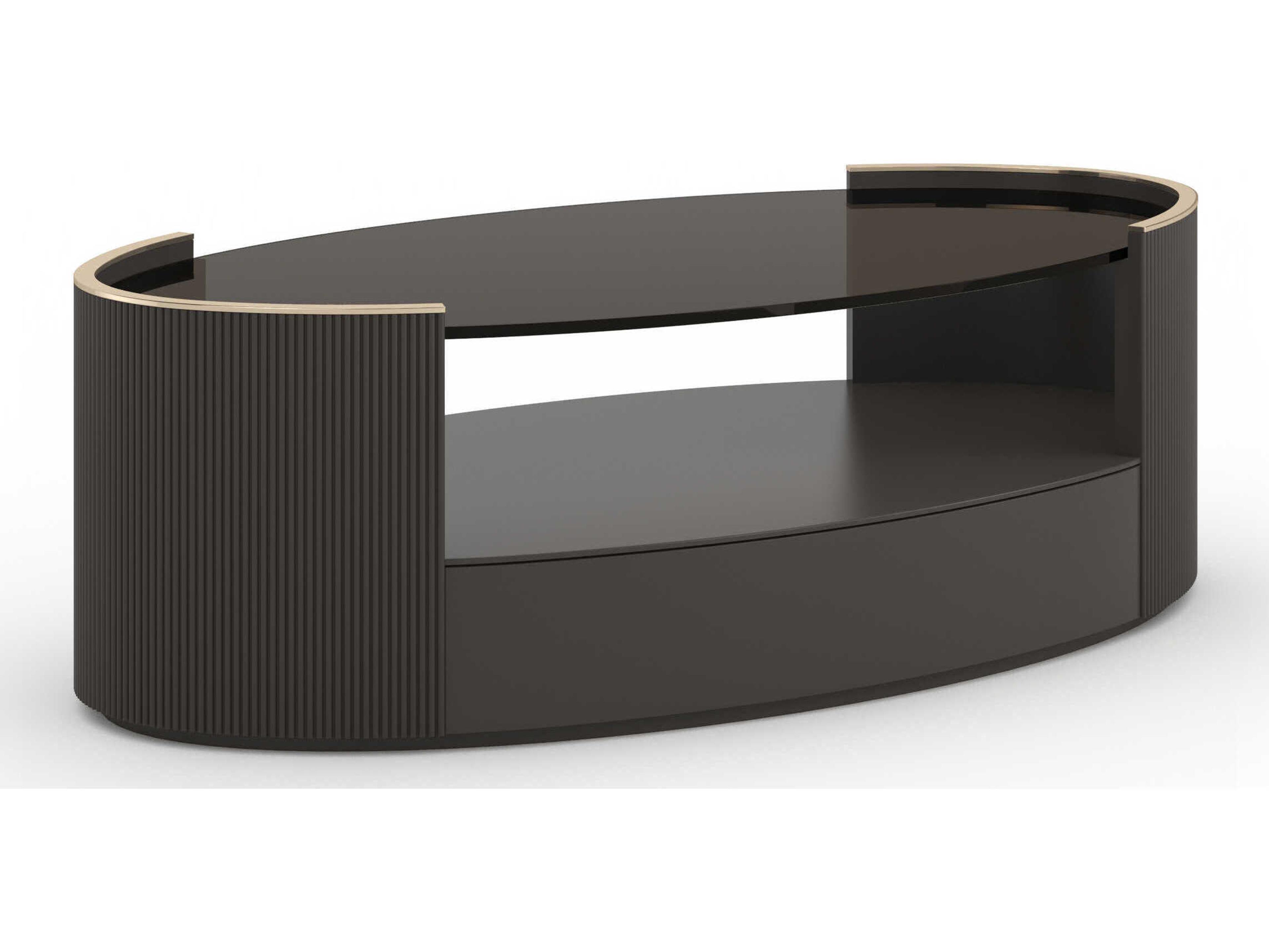 Caracole Love Oval Glass Dark Chocolate; Whisper Of Gold Coffee Table