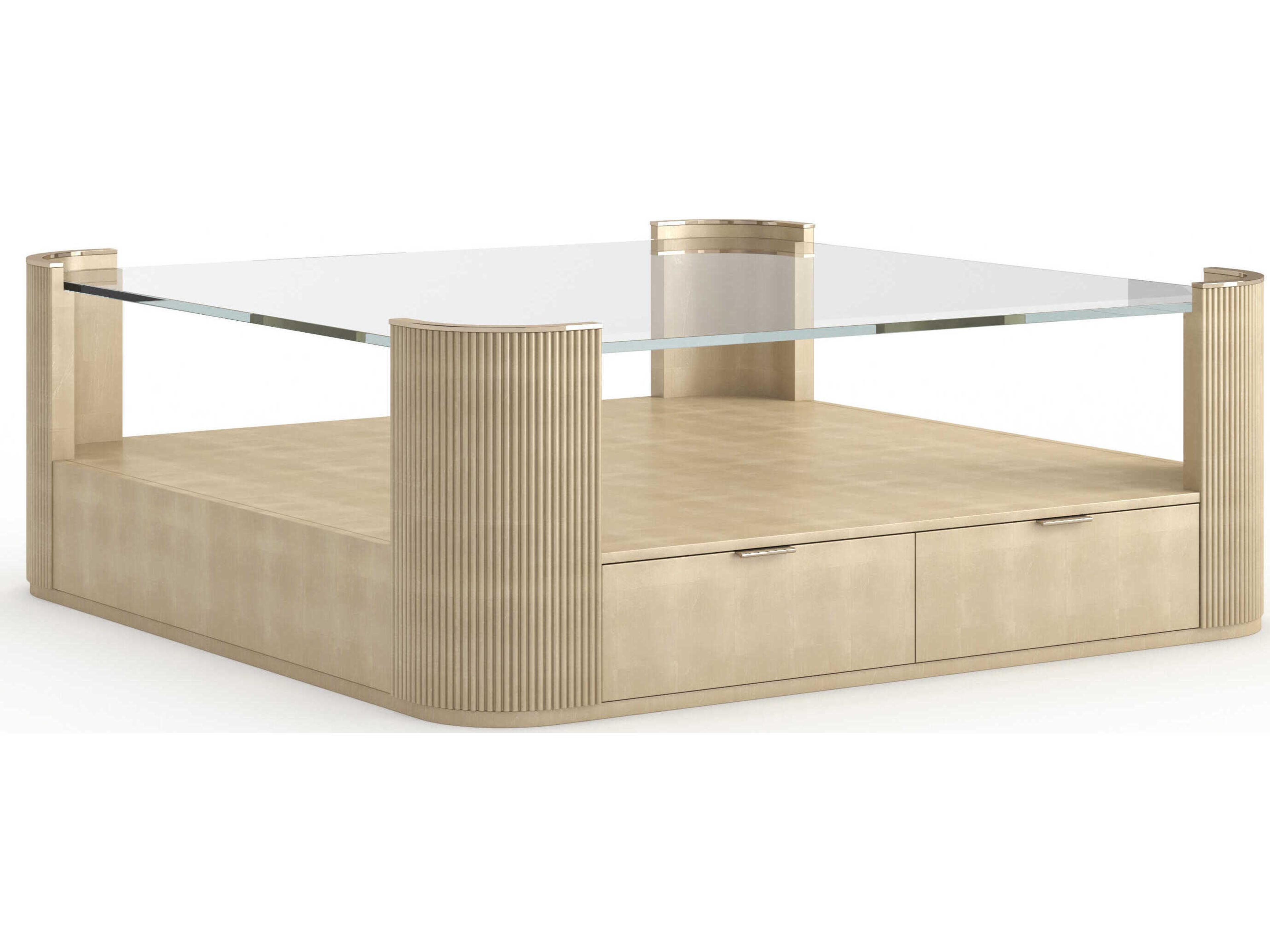 Caracole Love Square Glass Oracle; Whisper Of Gold Coffee Table