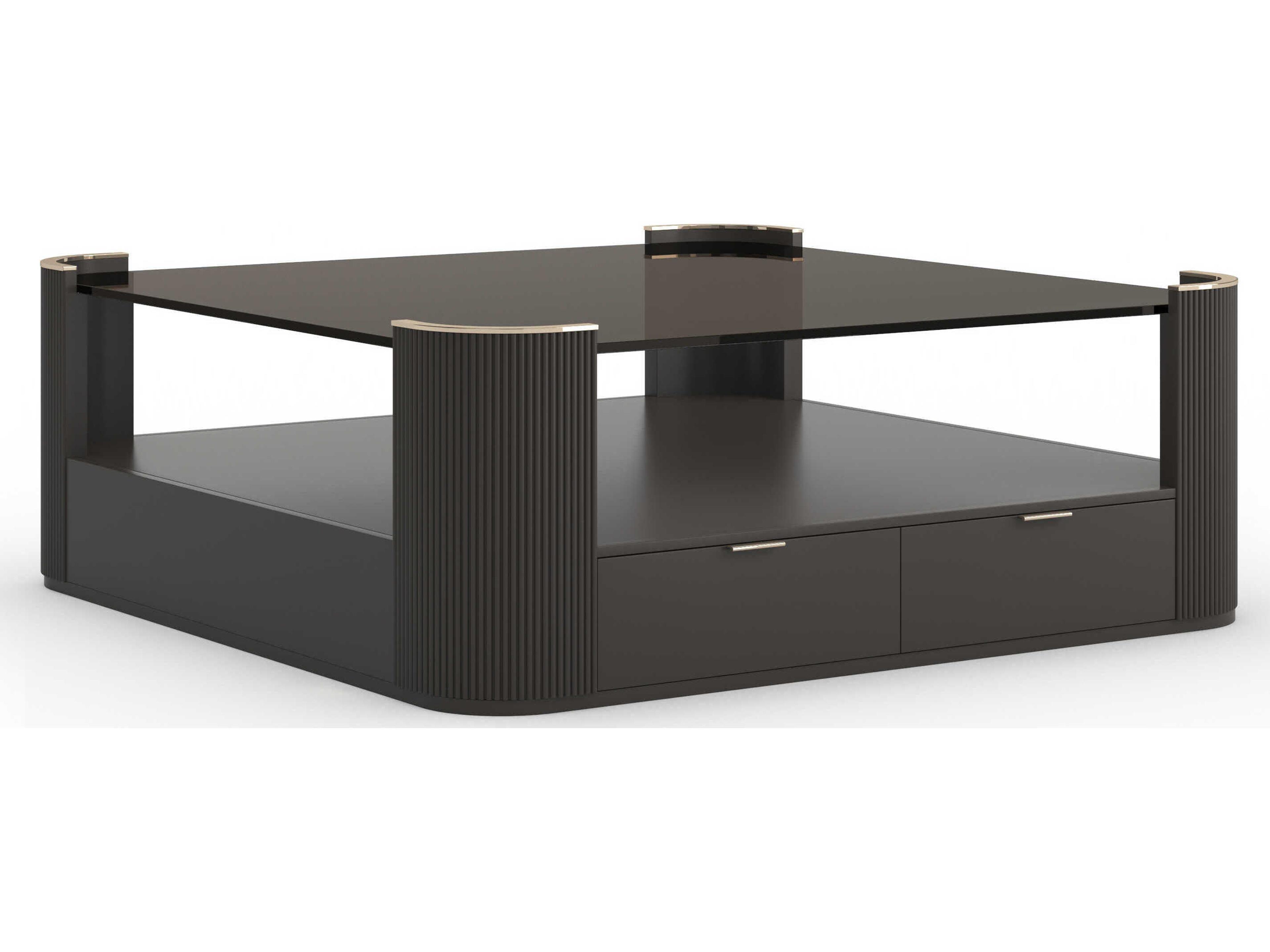 Caracole Love Square Glass Dark Chocolate; Whisper Of Gold Coffee Table