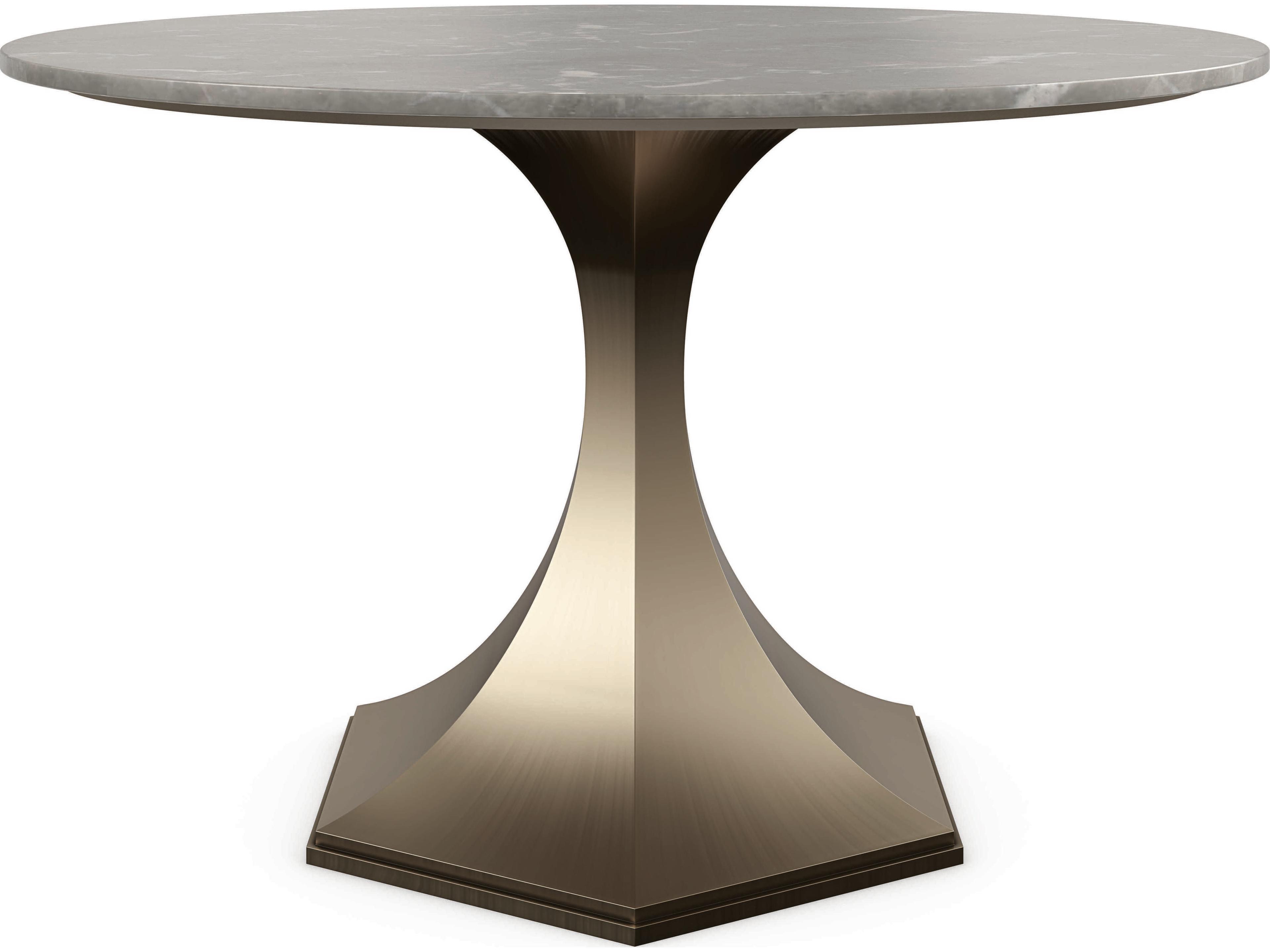 Caracole Classic Top Brass Round Marble Afterglow Brushed Antique Brass Dining Table