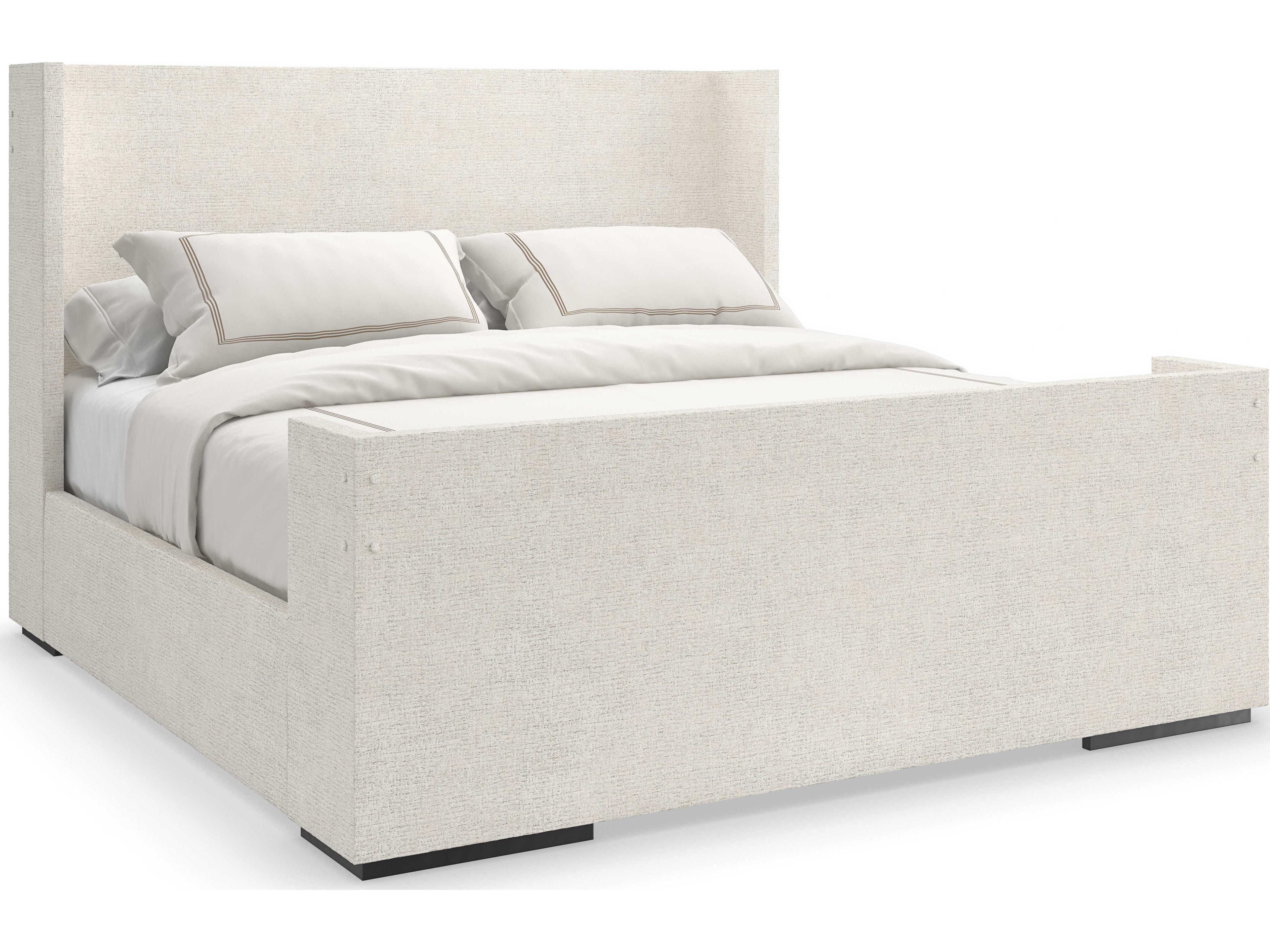 Caracole Classic Shelter Me Almost Black White Poplar Wood Upholstered King Panel Bed